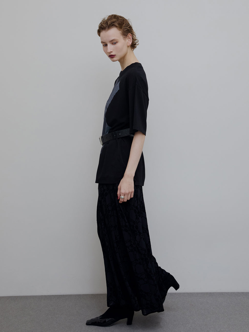 SHEER FLOCKY SEMI FLARE SKIRT
