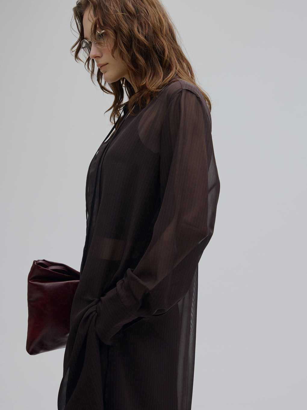SHEER STRIPE LONG SHIRT
