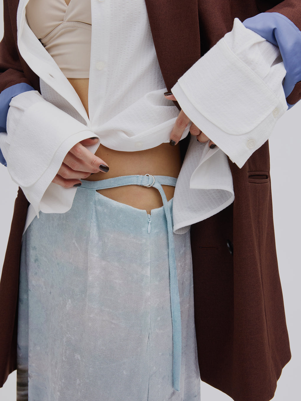 Ameri UND LANDSCAPE PRINT SKIRT（ブルー） UND LANDSCAPE PRINT WAIST SLIT SKIRT