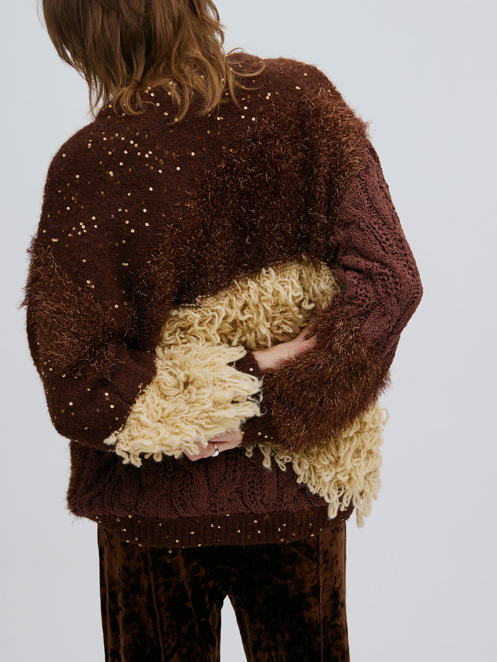 UND MIX YARN PATCHWORK KNIT CARDIGAN