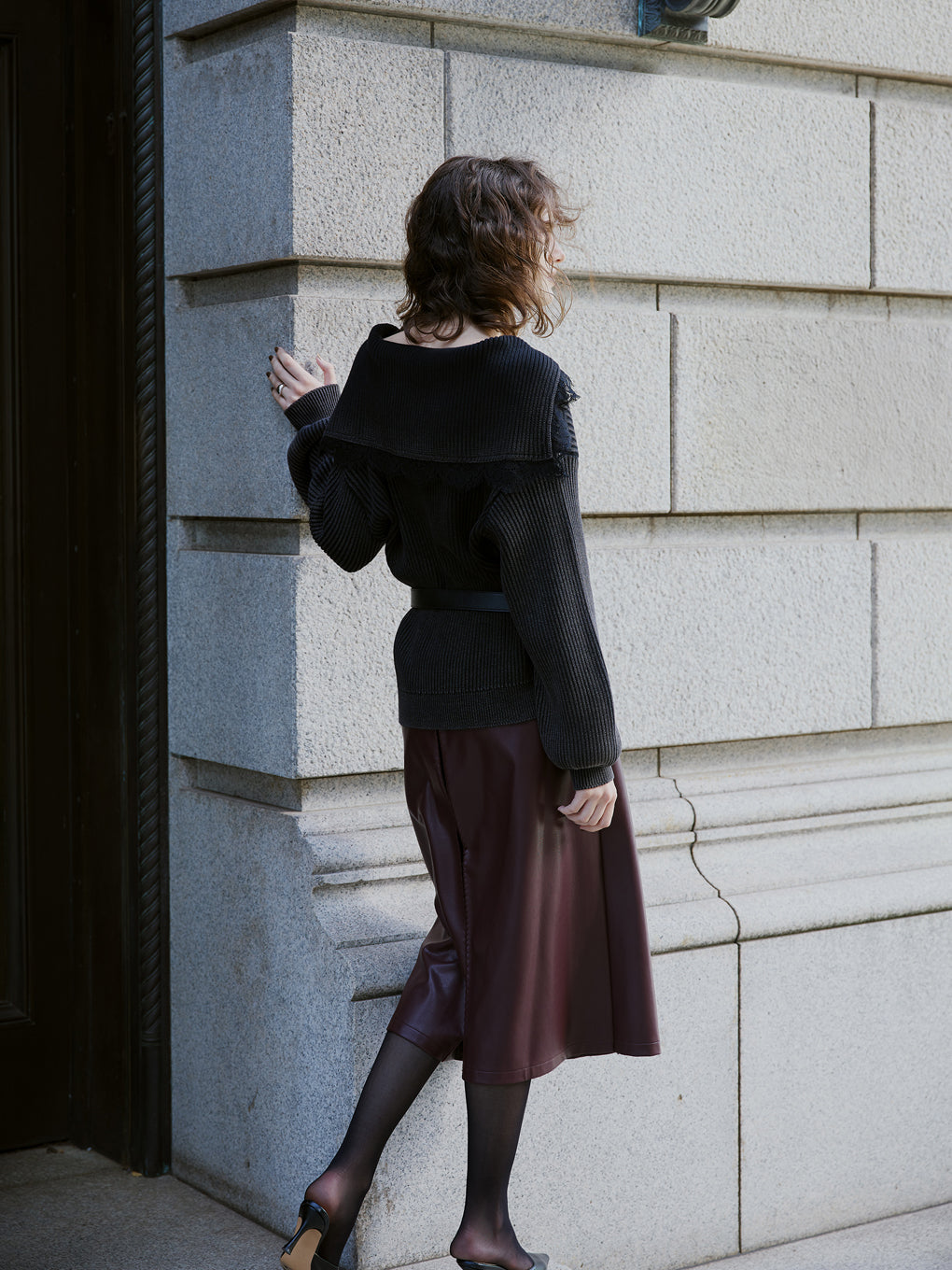 SAILOR COLLAR FADE KNIT TOP