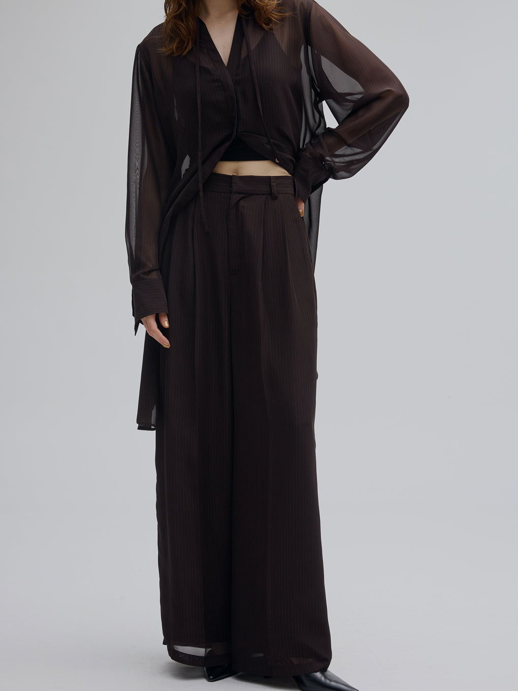 SHEER STRIPE TUCK PANTS