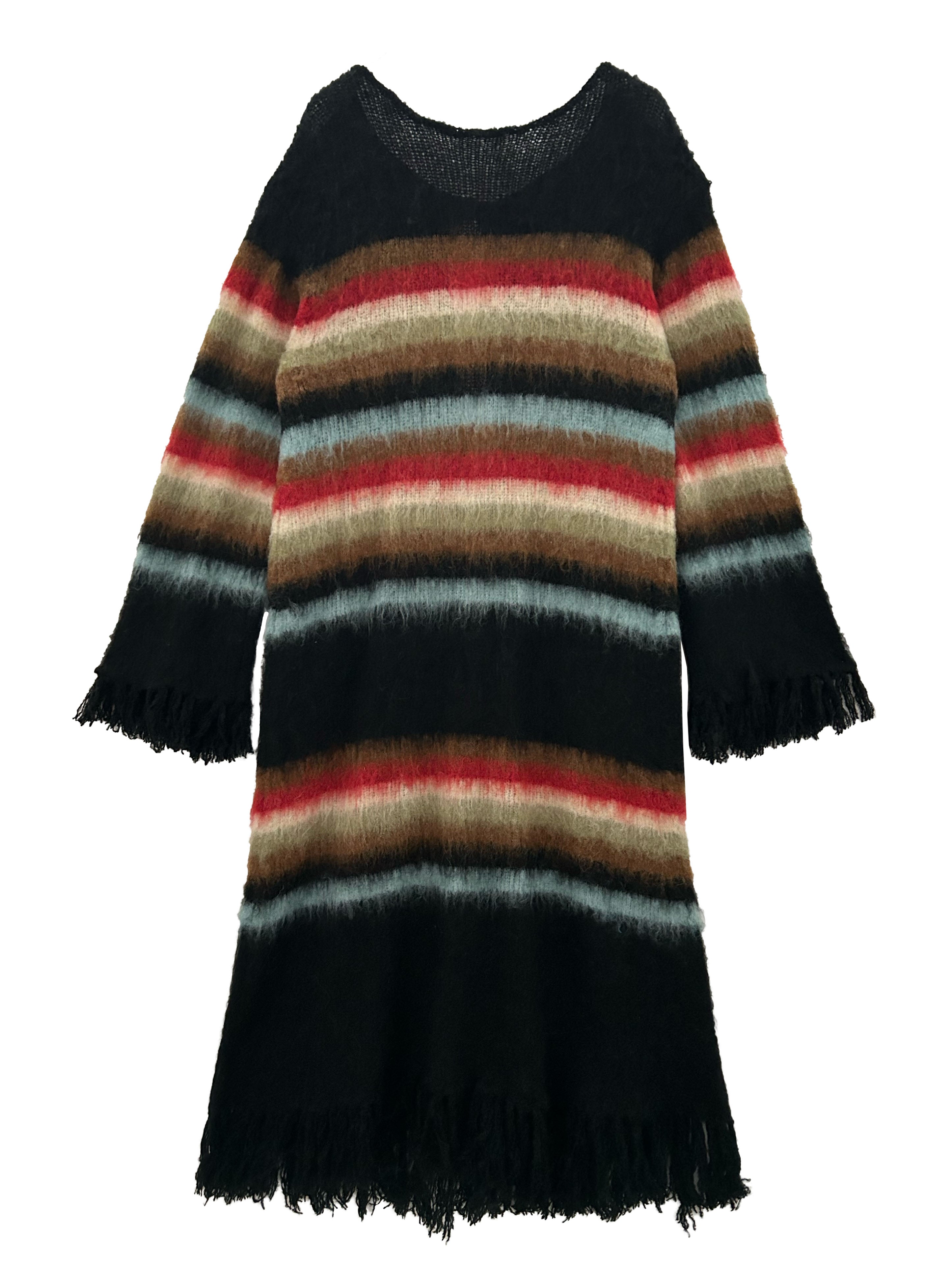 BORDER FRINGE KNIT LONG TOP