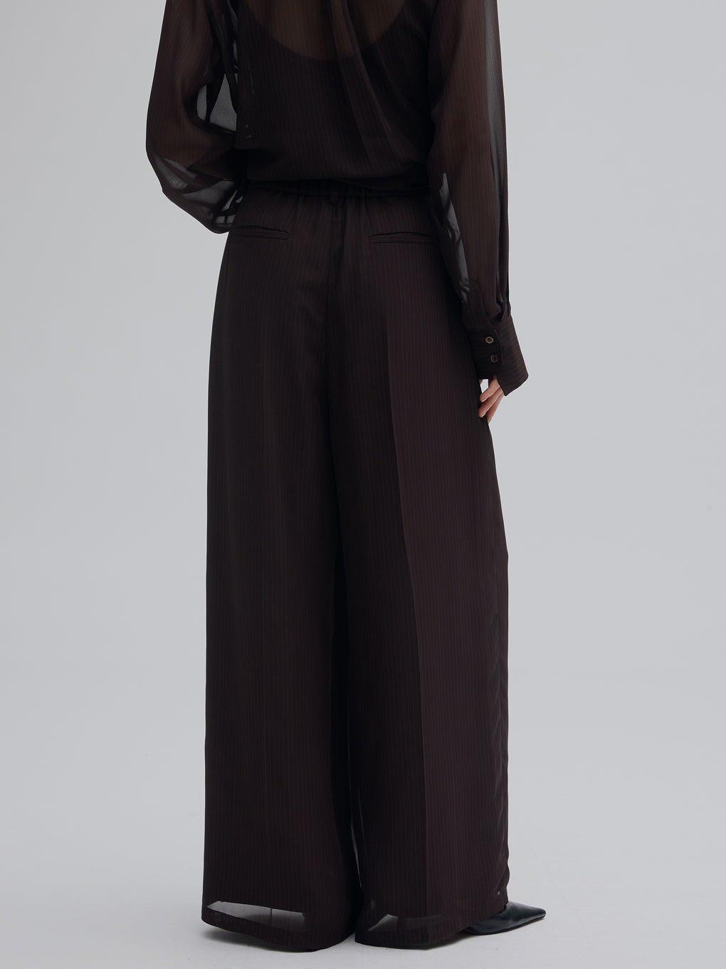 SHEER STRIPE TUCK PANTS
