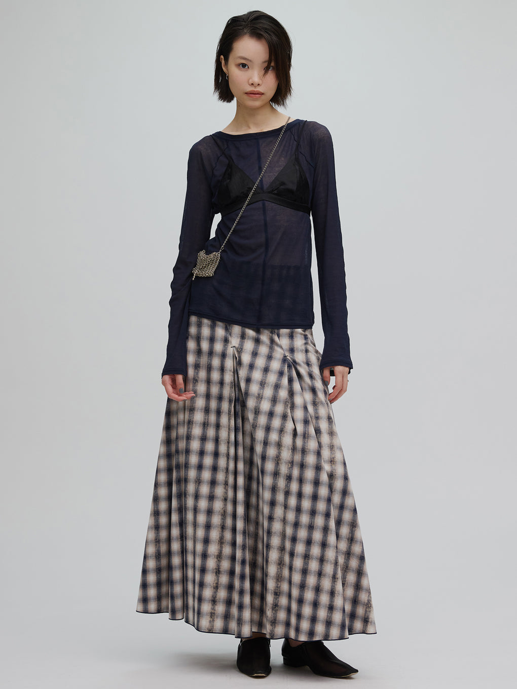 UNEVEN CHECK SPIRAL SKIRT
