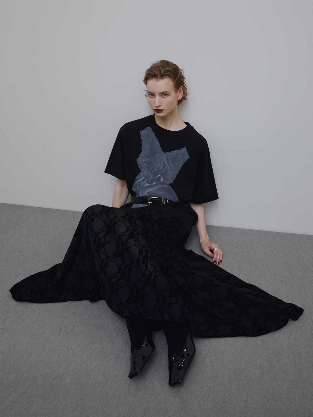 SHEER FLOCKY SEMI FLARE SKIRT