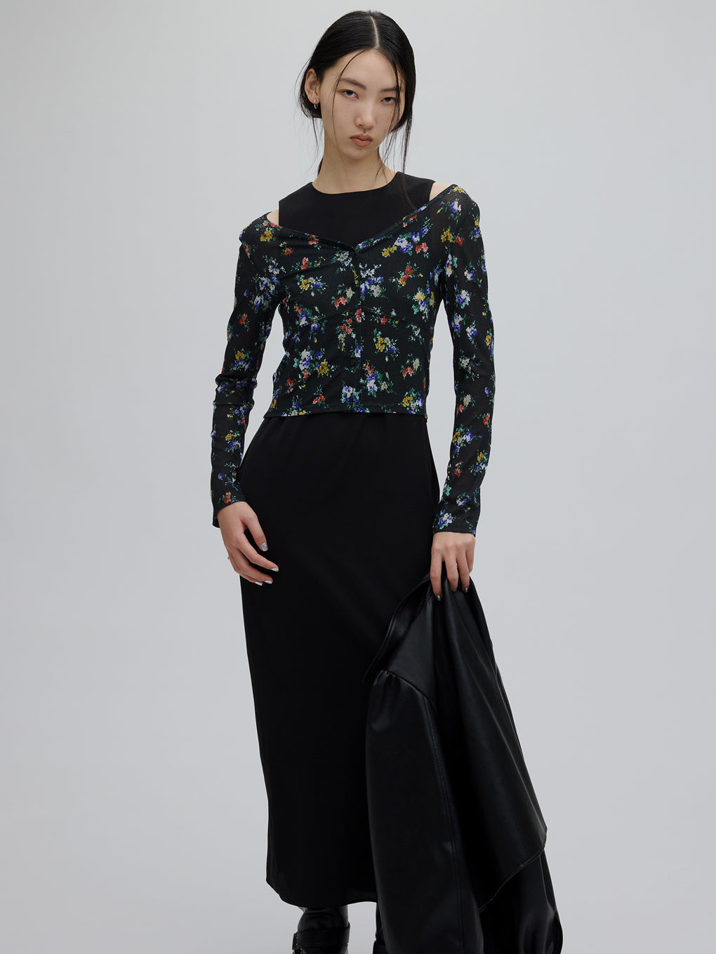 SHEER RIB  CARDIGAN WITH STRAIGHT DRESS