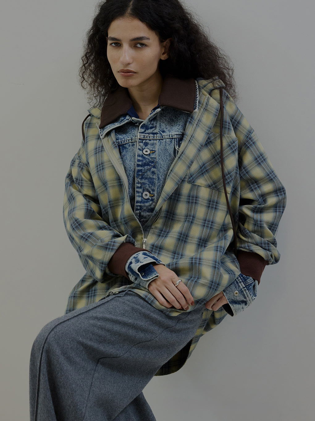 ZIP UP HOODIE CHECK SHIRT