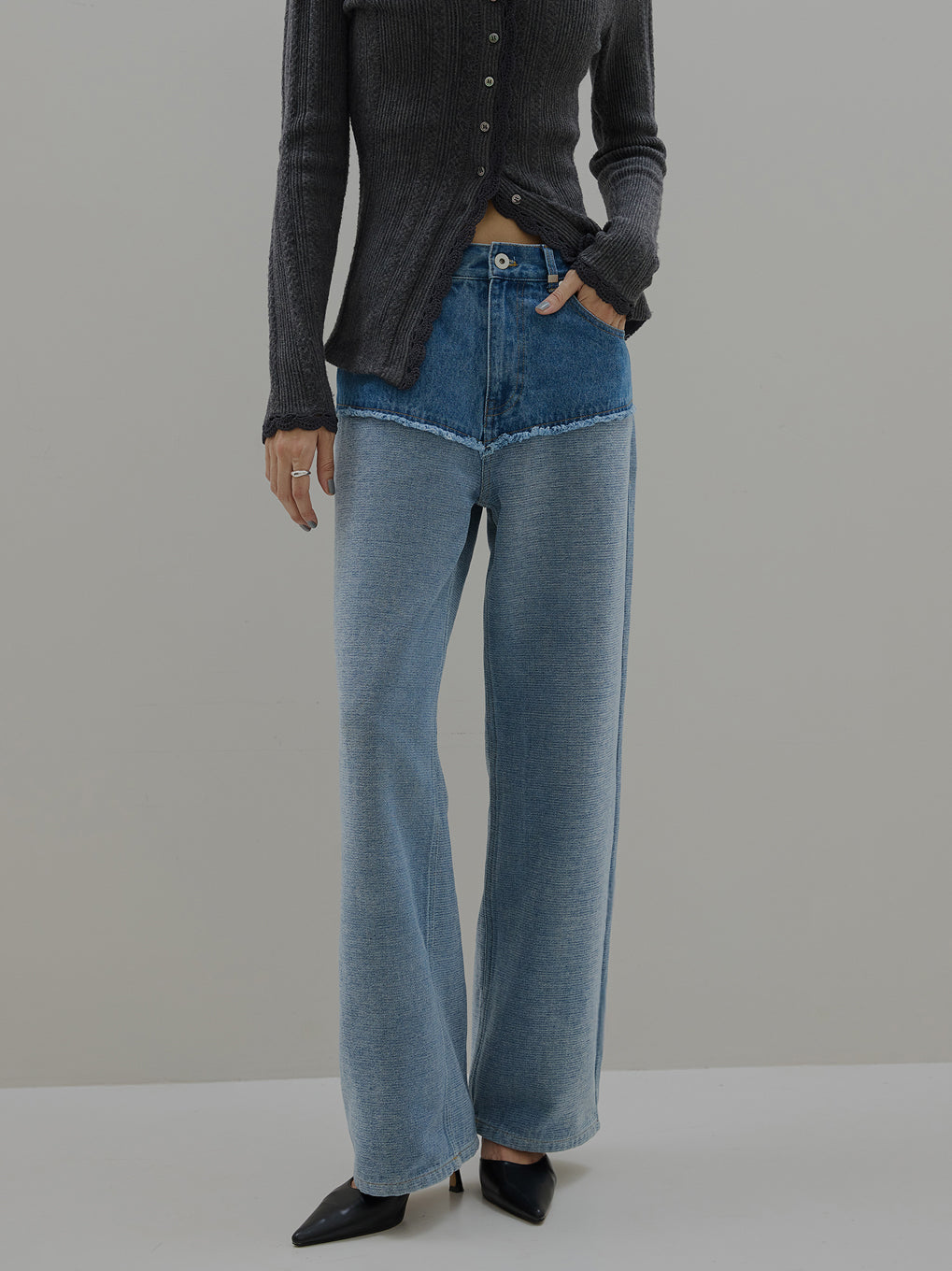 ハンドメイドv FLOCKY SWITCHING DENIM PANTS