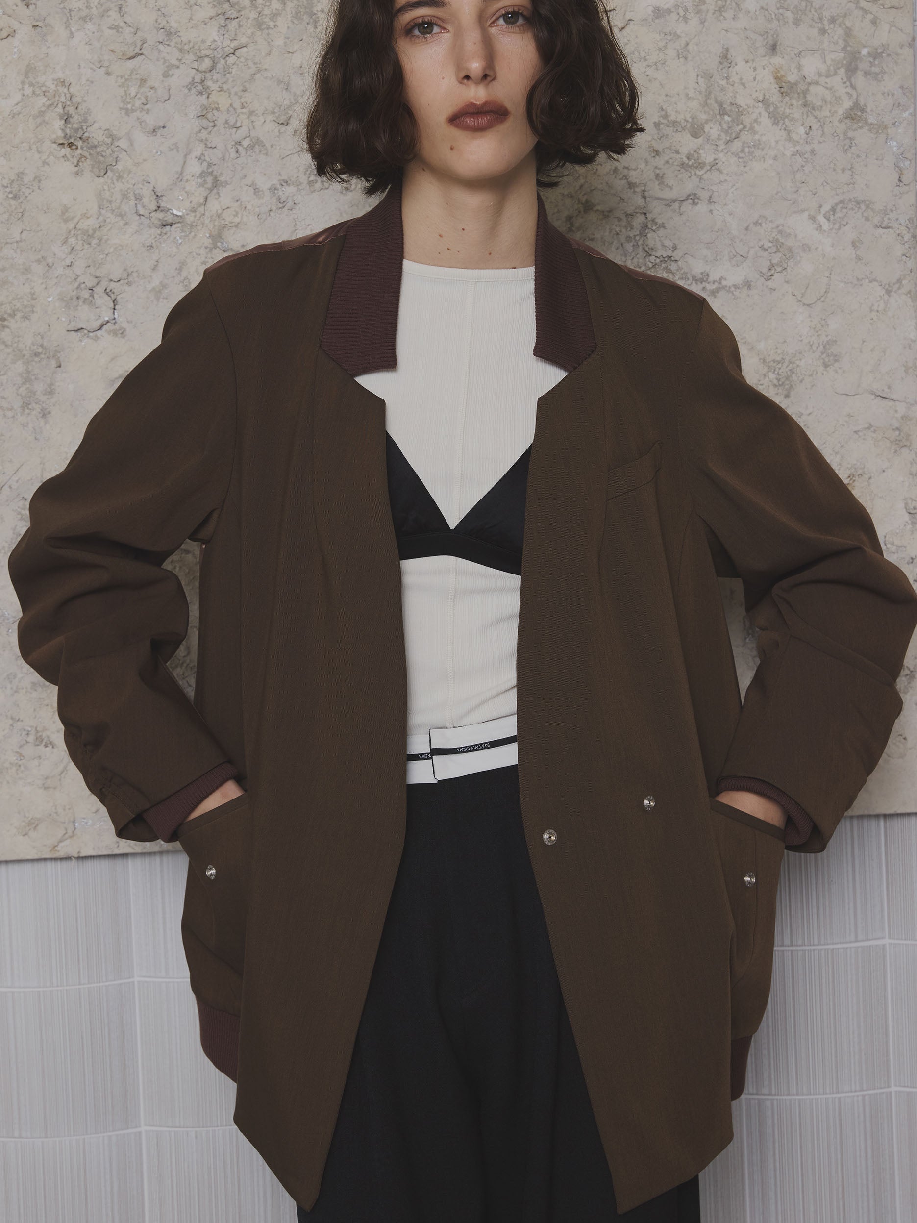 MILITARY DOCKING COLLARLESS JACKET