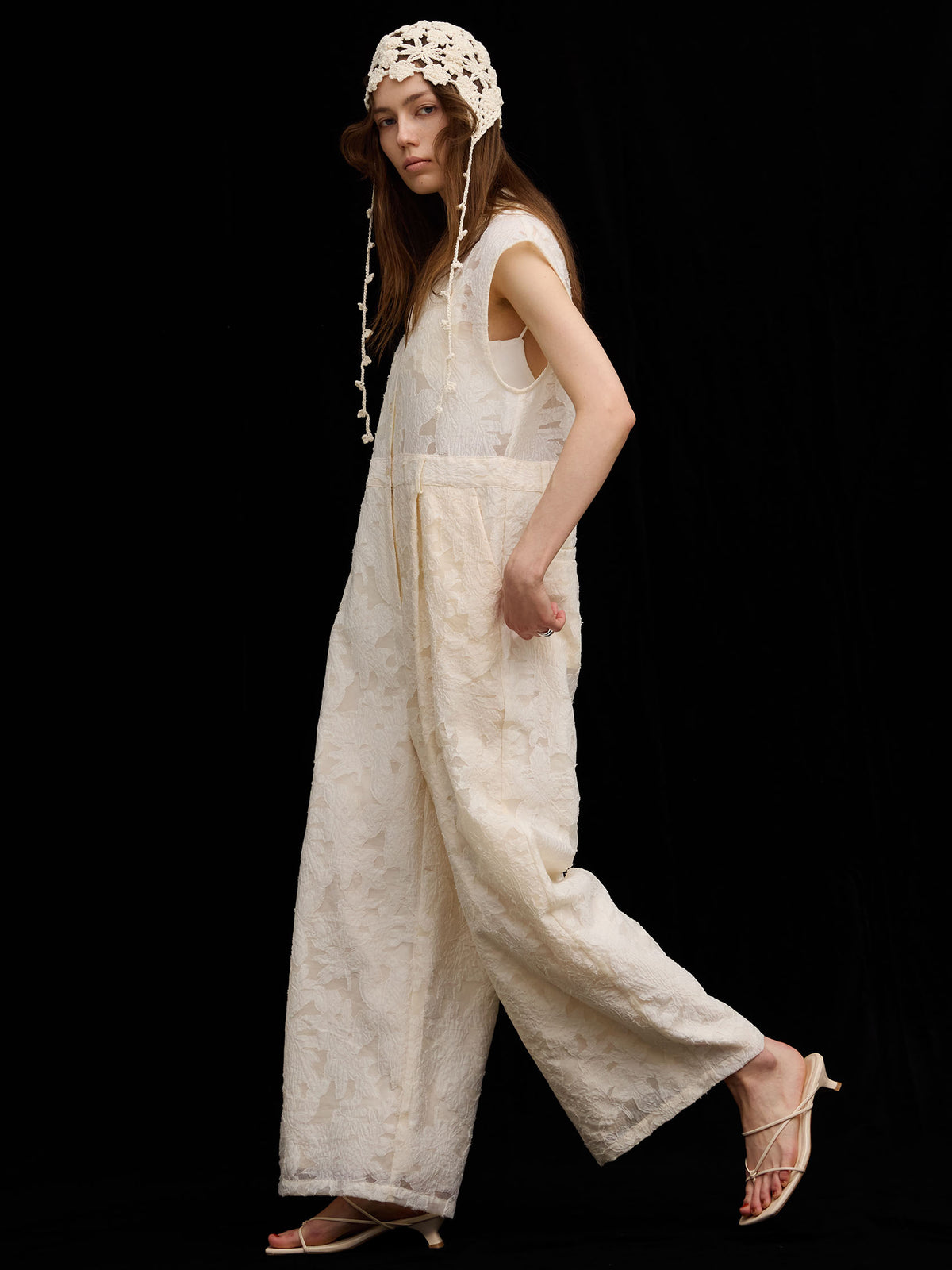 SHEER JACQUARD TAILORED ROMPERS
