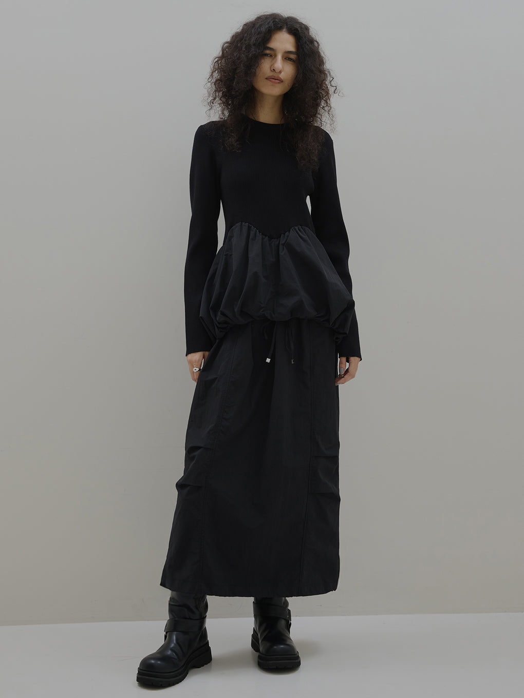 BALLOON DETAIL KNIT DOCKING DRESS