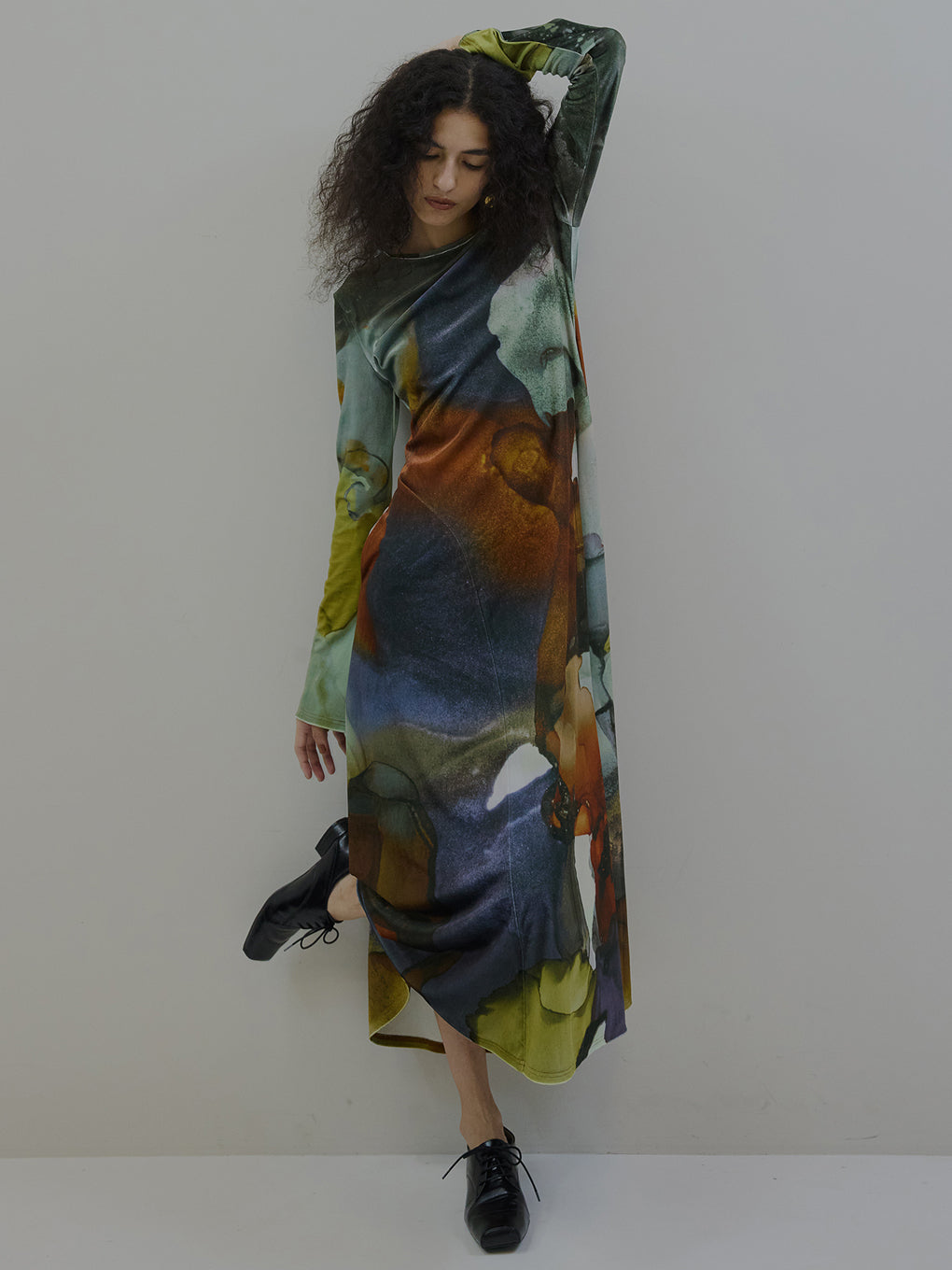 2WAY RUST INK ART VELOUR DRESS