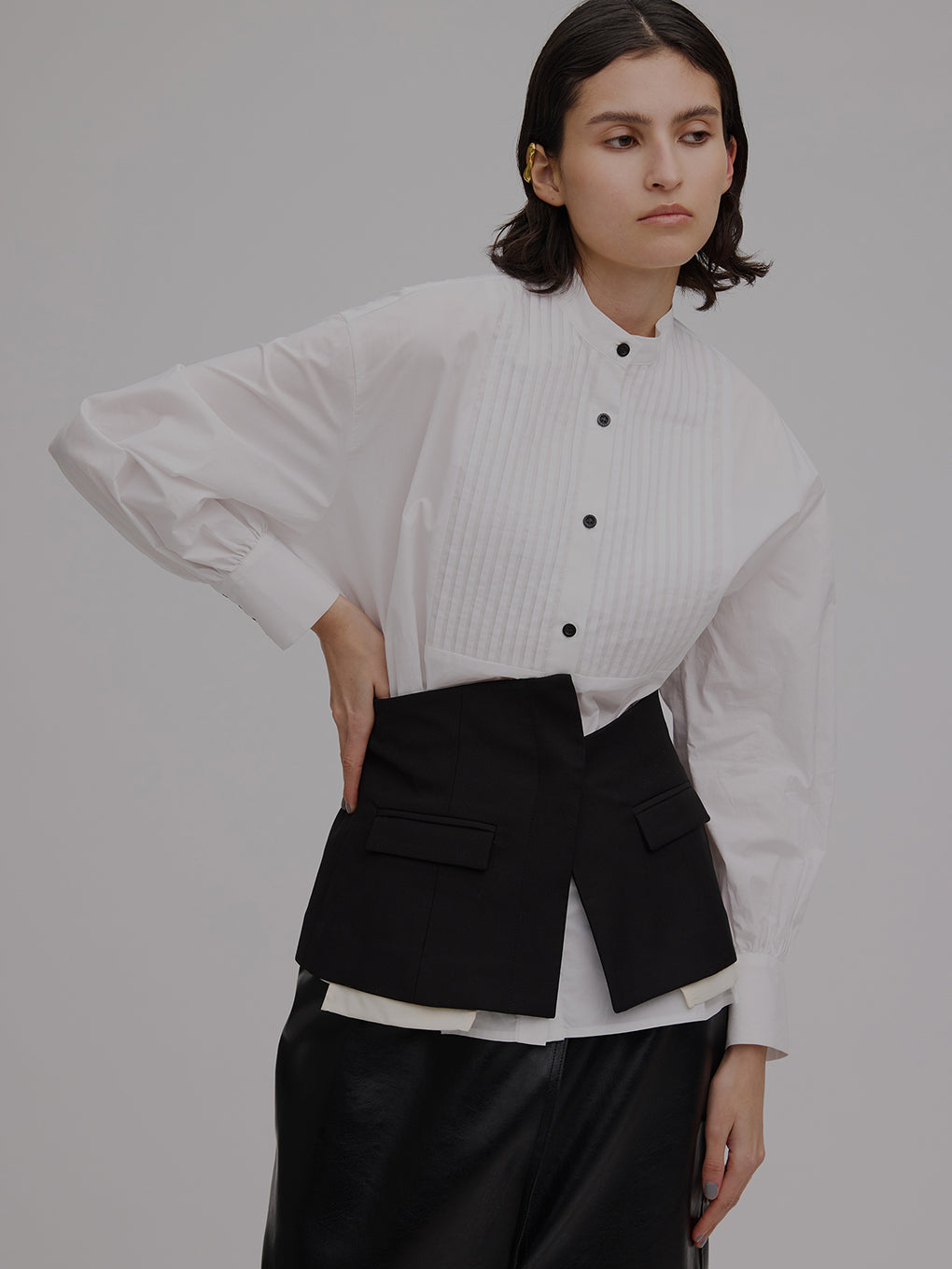 CORSET PIN TUCK BLOUSE