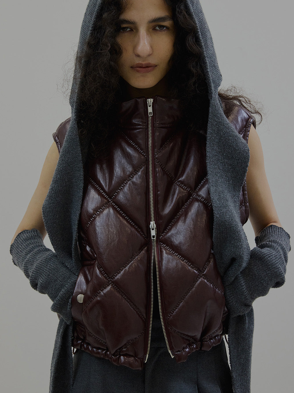 SYNTHETIC LEATHER QUILTING MINI VEST