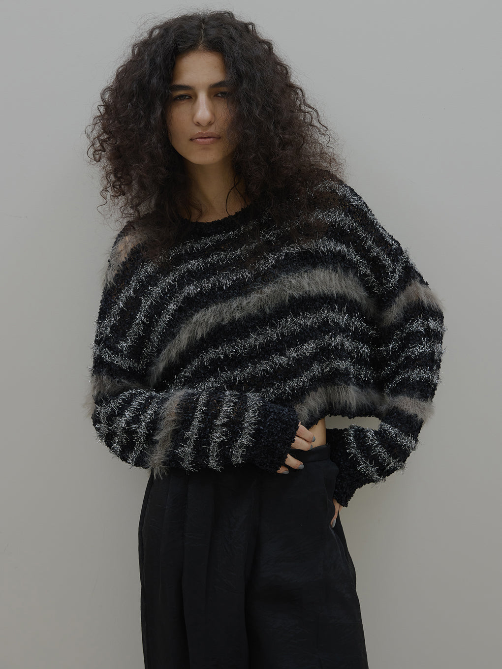 MIX YARN BORDER KNIT TOP