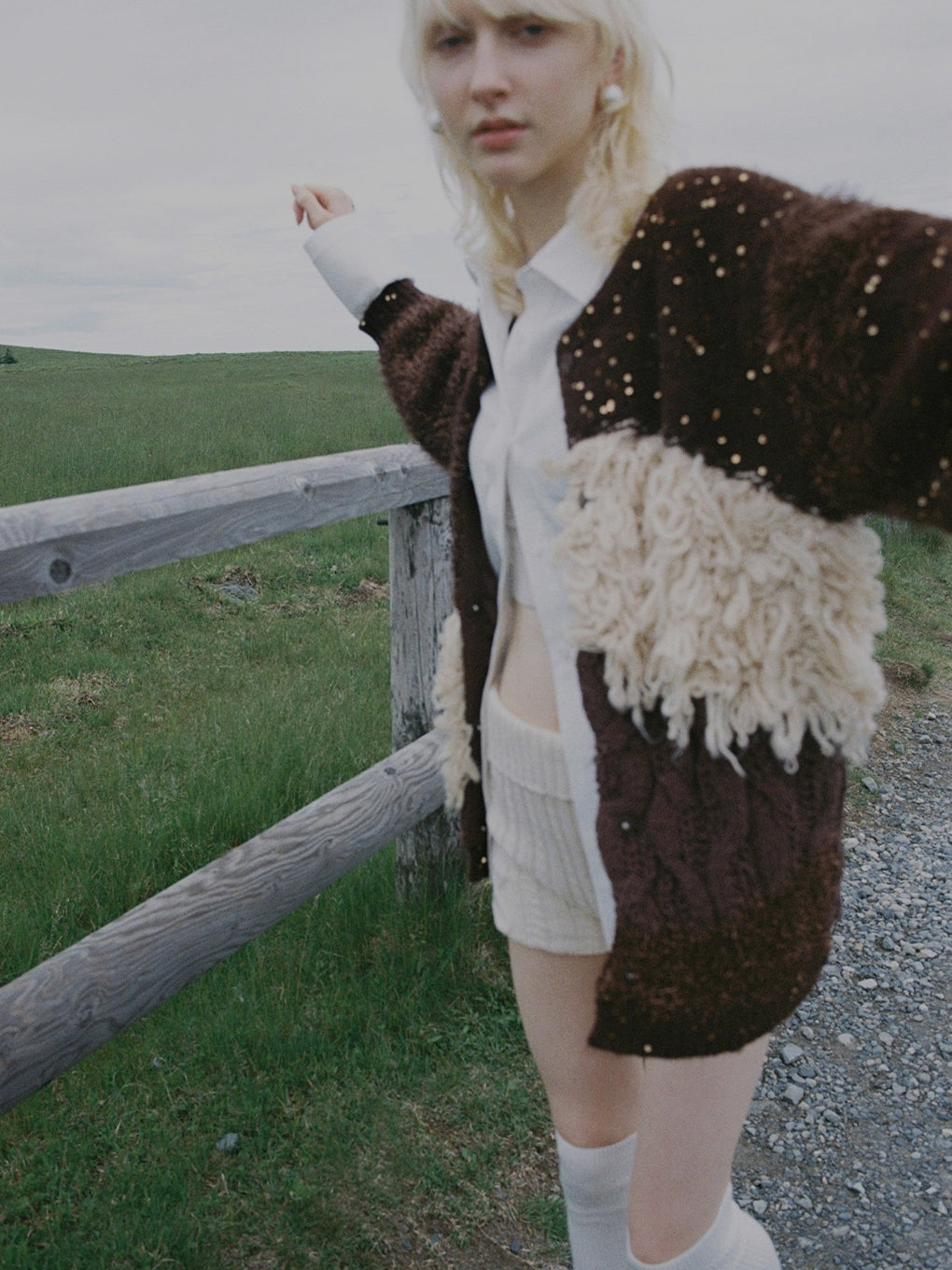 UND MIX YARN PATCHWORK KNIT CARDIGAN