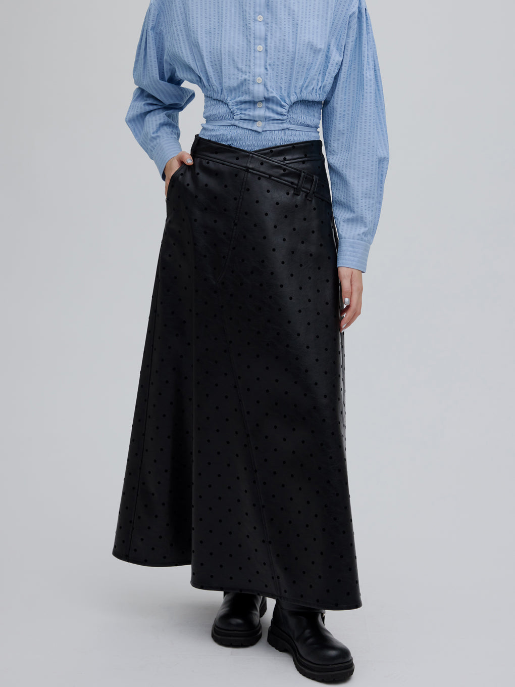 DOT FLOCKY LEATHER SKIRT