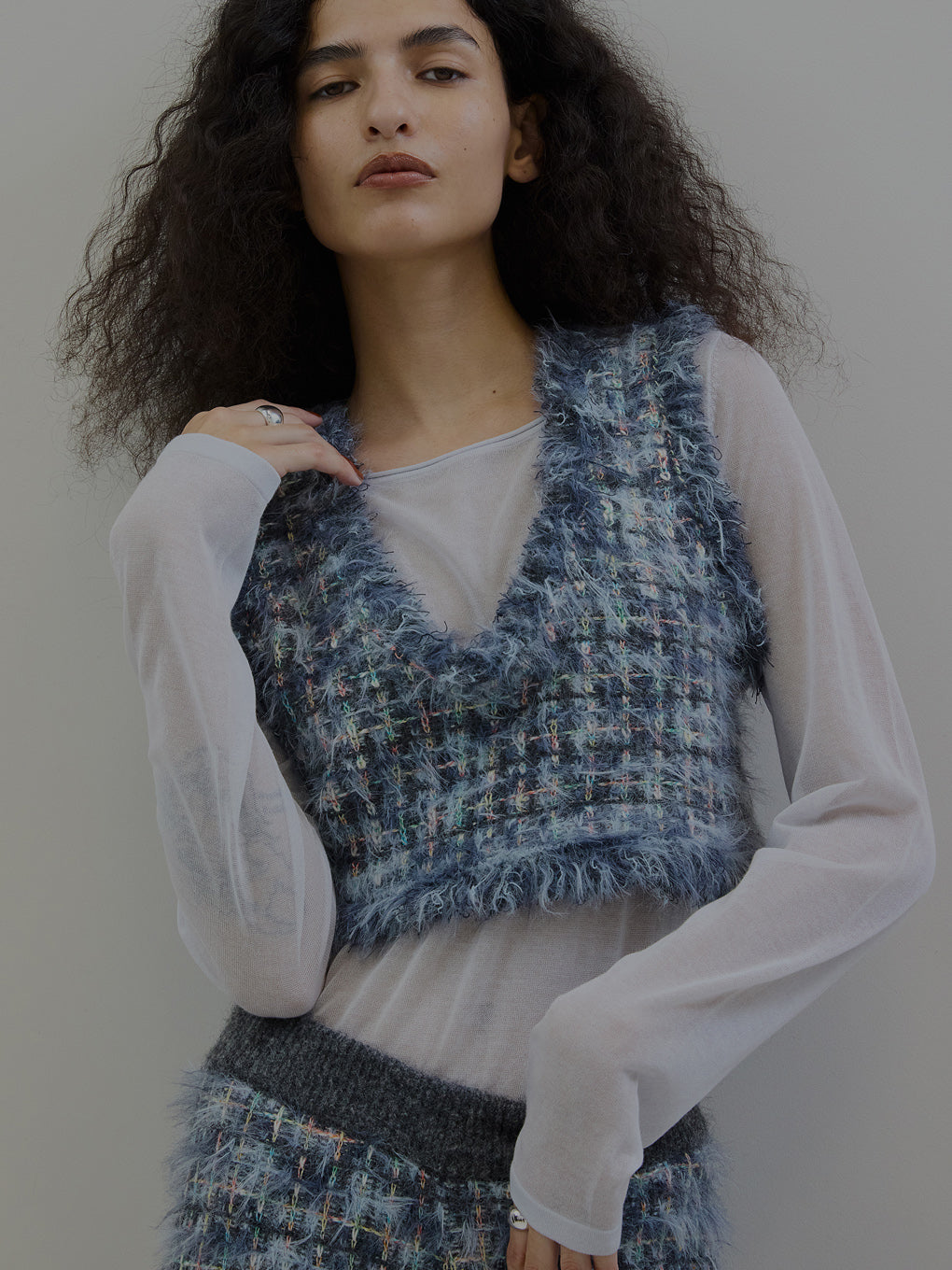 TWEED FRINGE KNIT TOPS