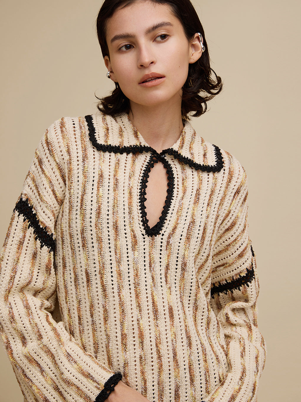 HAND STITCH STRIPE KNIT TOP