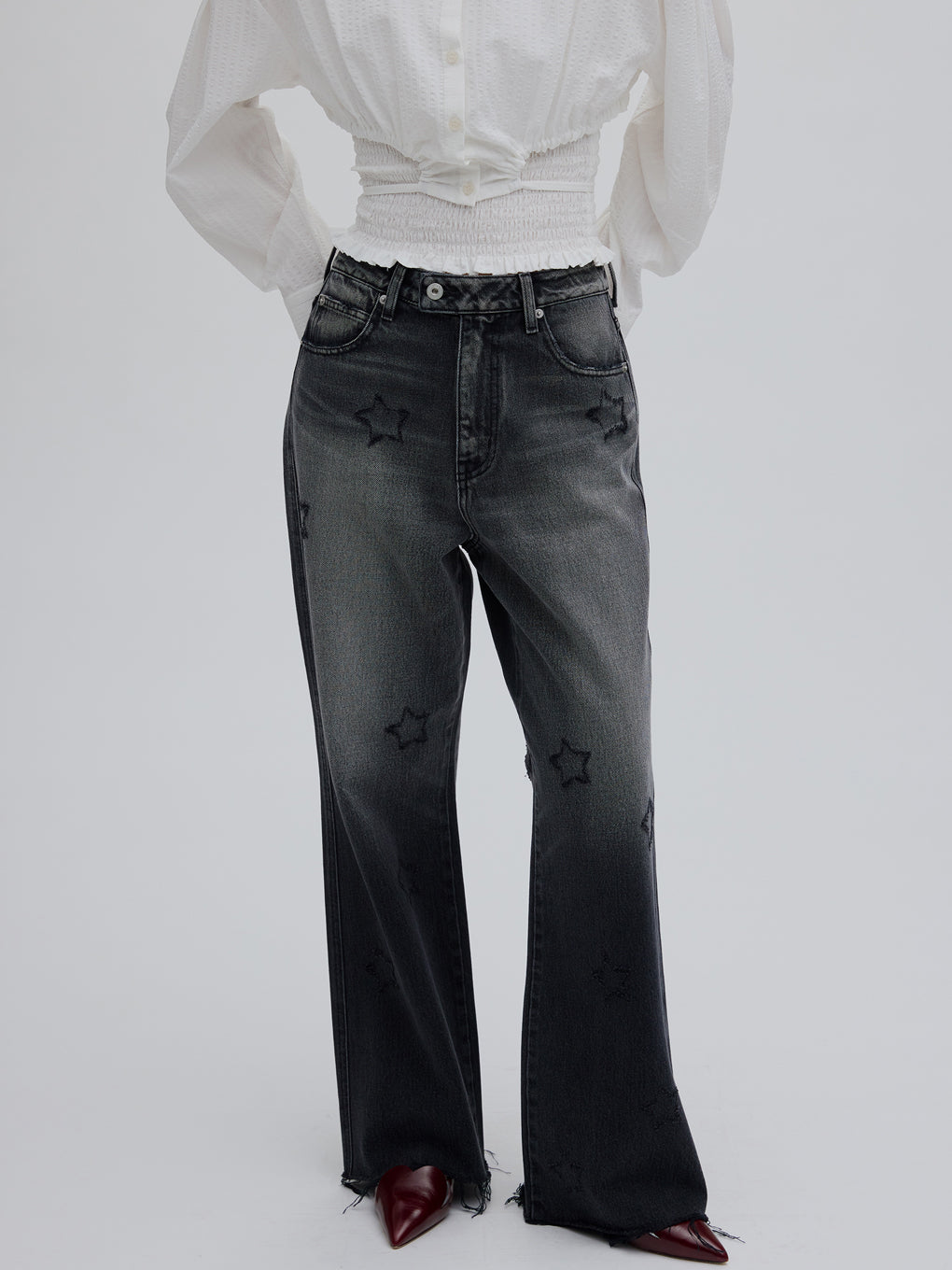 STAR LASER DESIGN DENIM PANTS