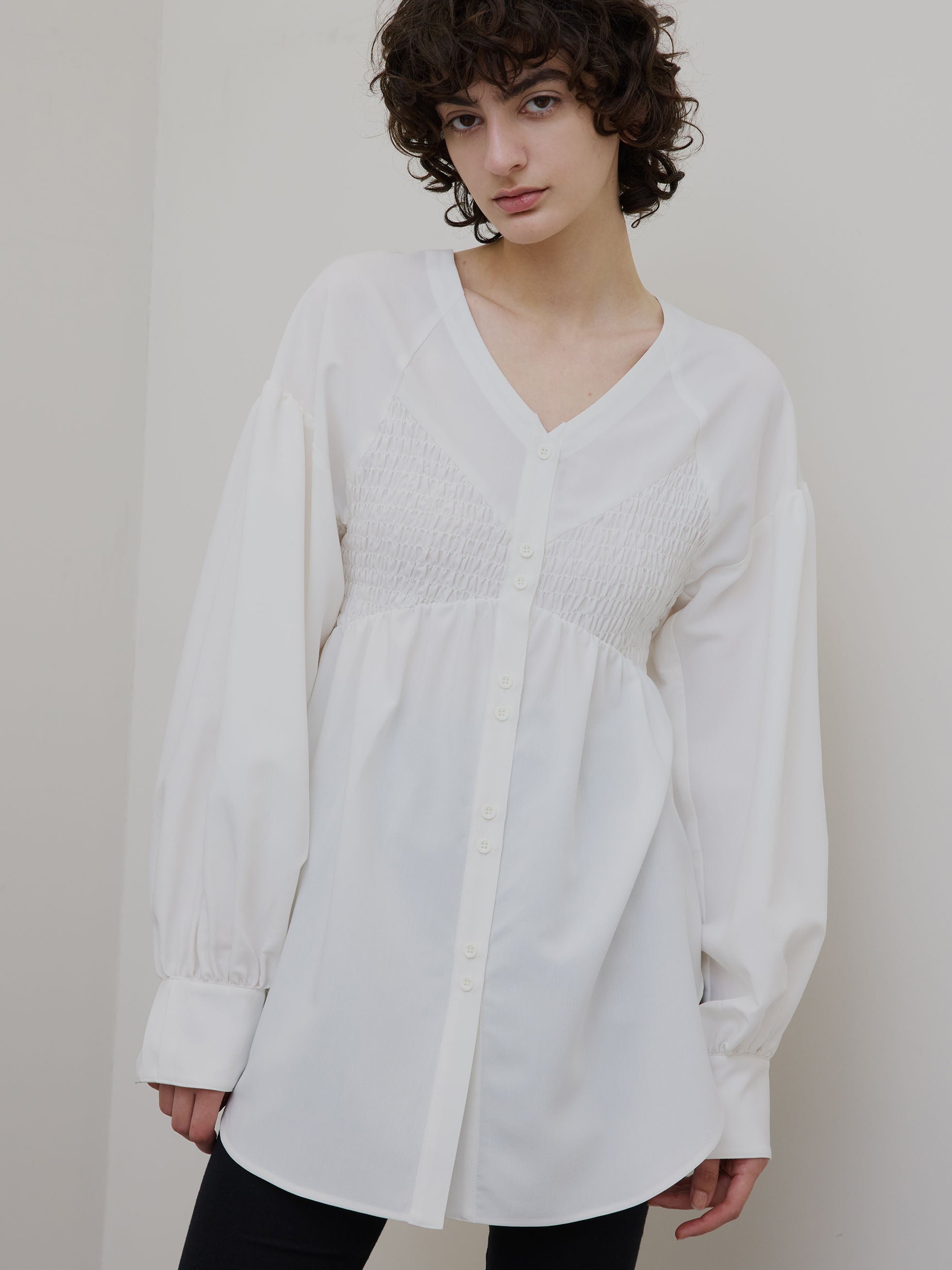 LINGERIE MOTIF SHIRRING SHIRT