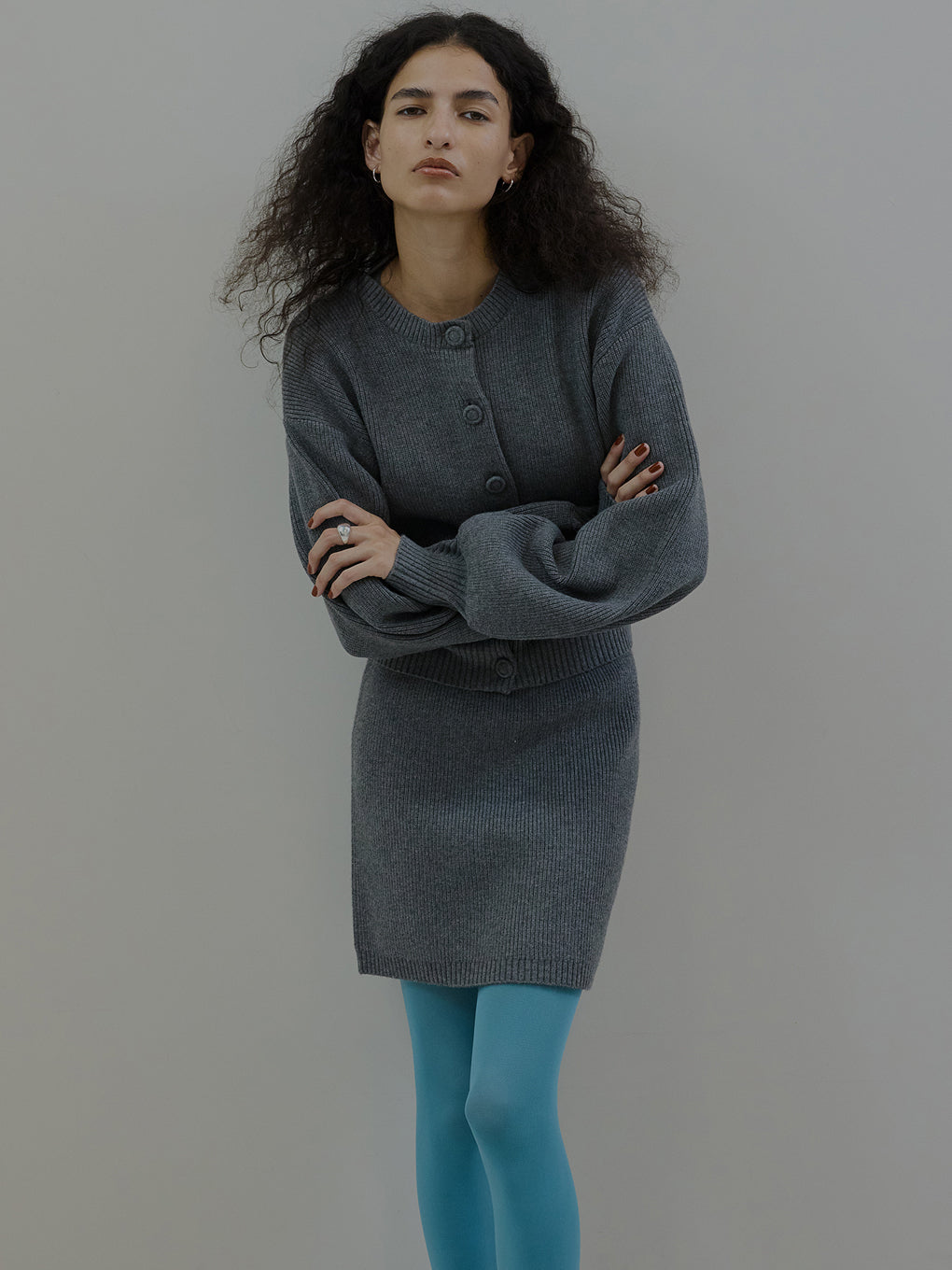 SOLID KNIT CARDIGAN WITH SKIRT