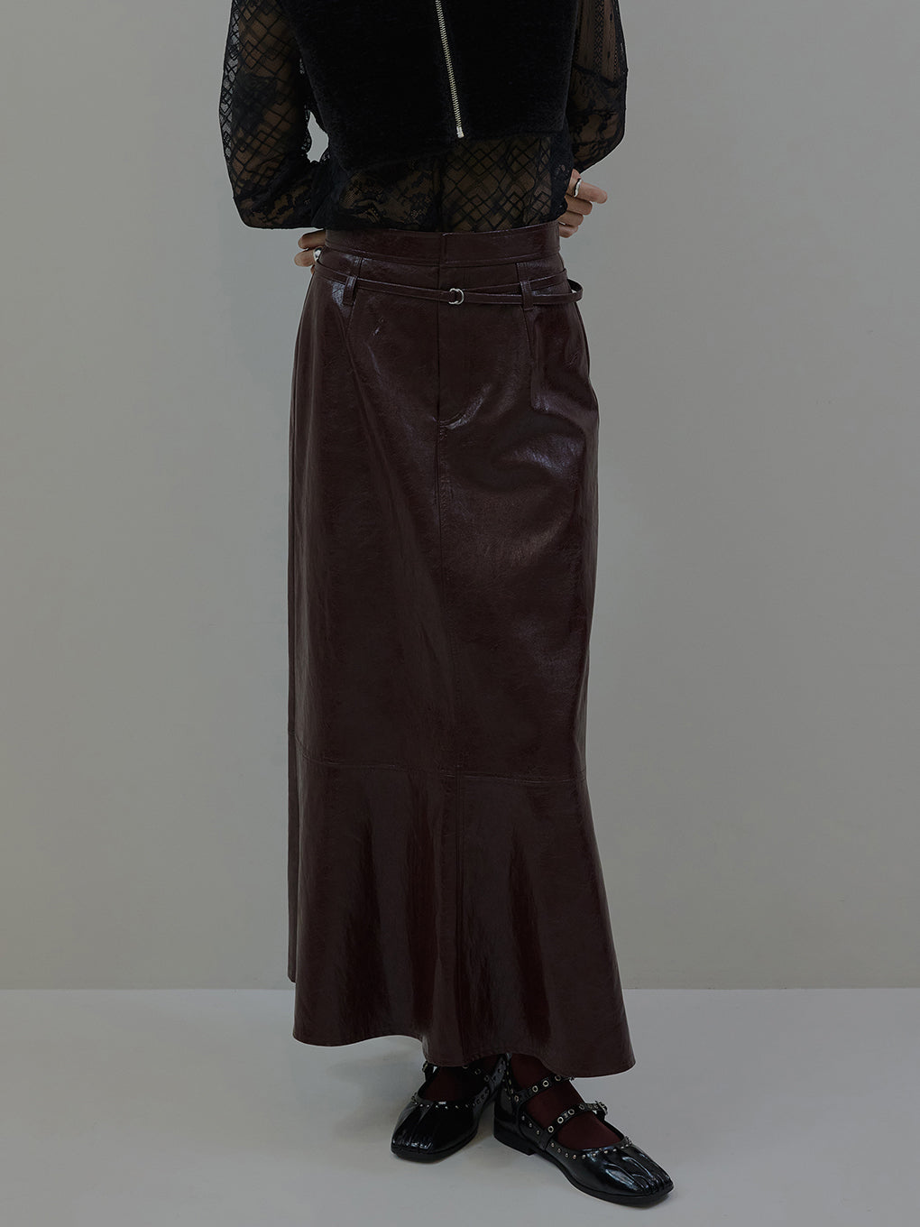 WAIST DESIGN BELT SEMI FLARE SKIRT