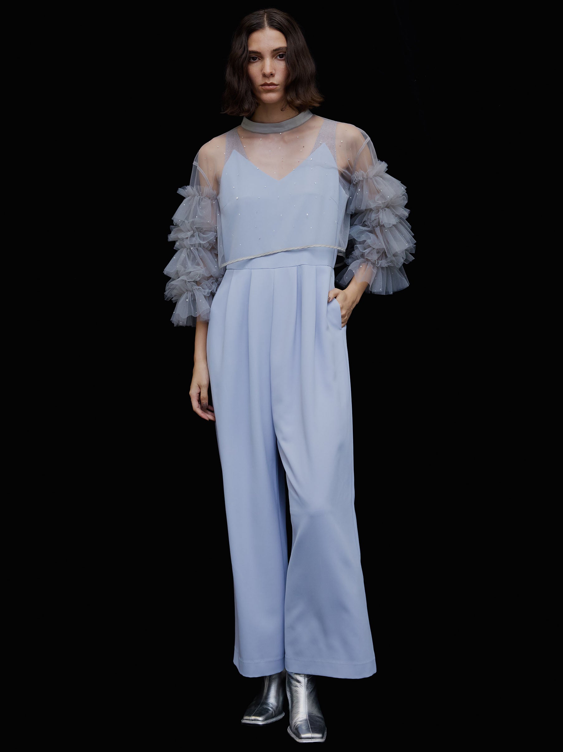 2WAY BIJOU RUFFLE TOP SET ROMPERS