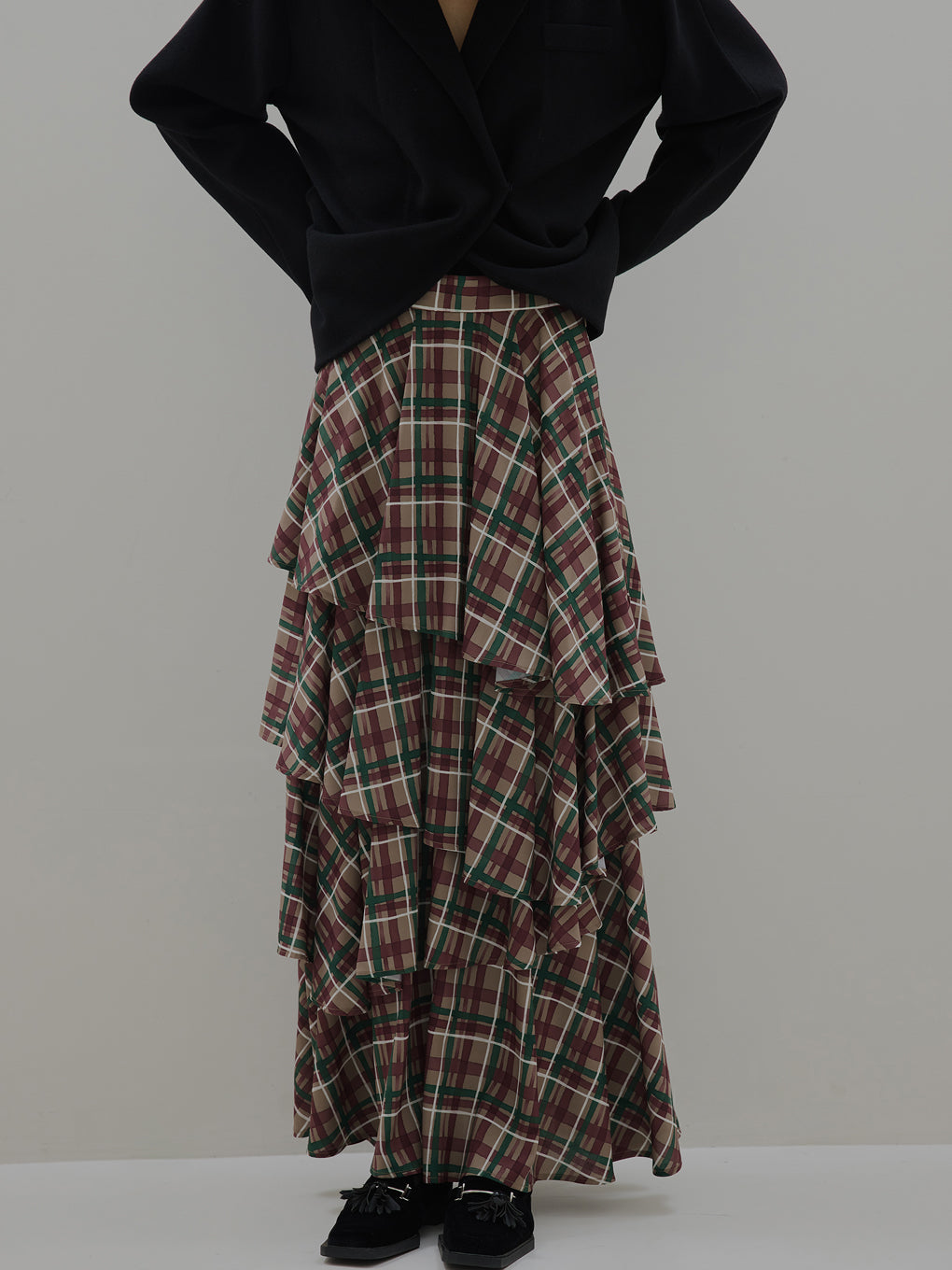 HANDWRITING CHECK TIERED SKIRT
