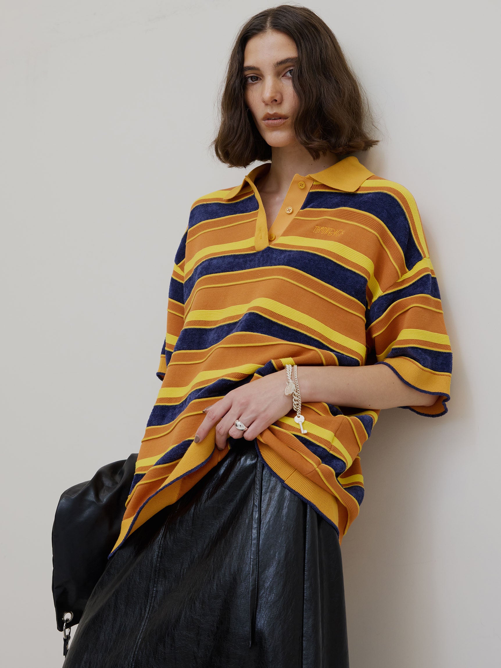 MULTI BORDER LOGO KNIT POLO TOP