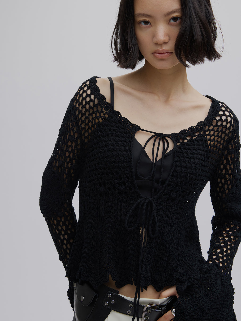 LADY CROCHET PEPLUM KNIT TOP