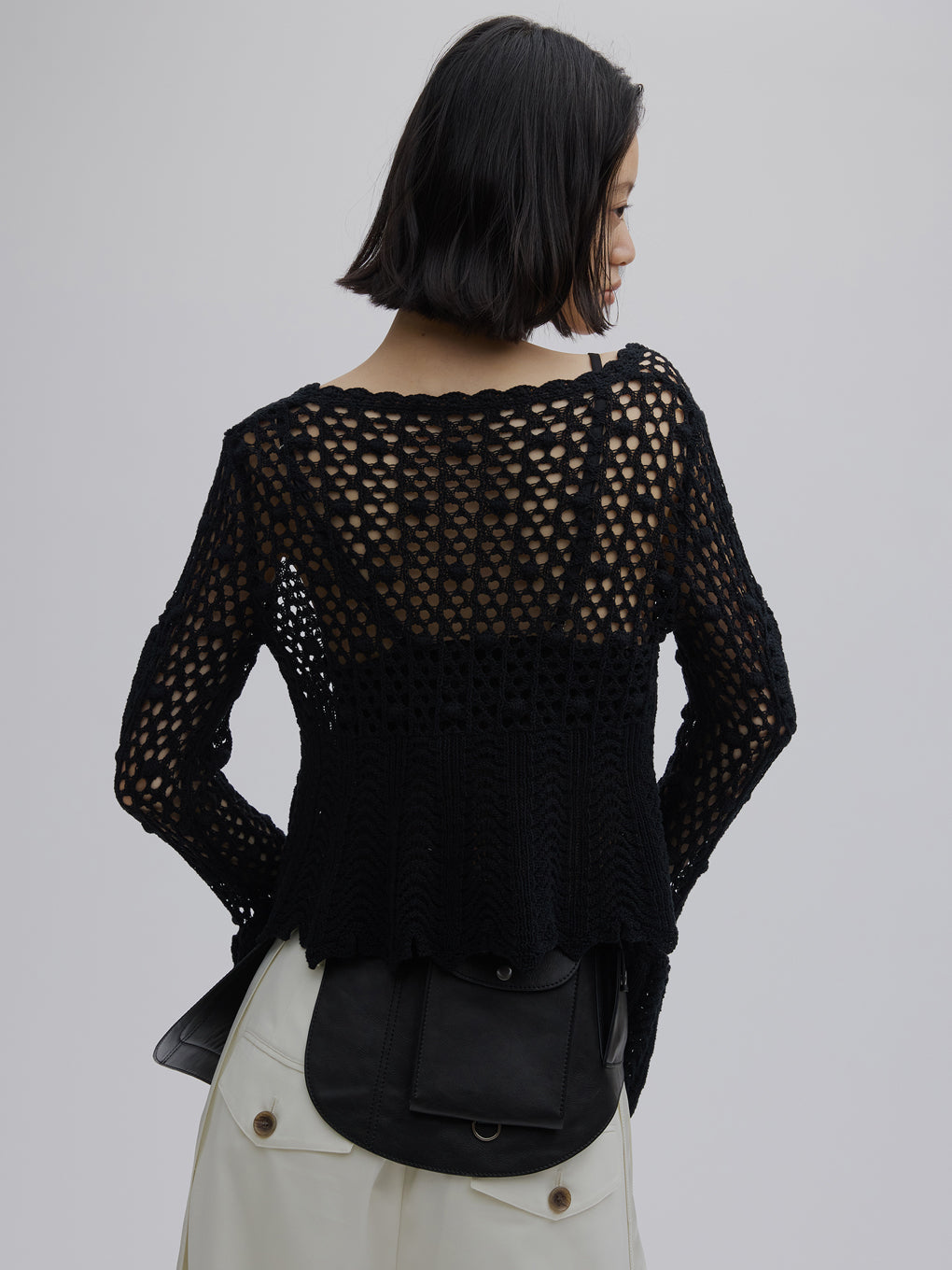 LADY CROCHET PEPLUM KNIT TOP
