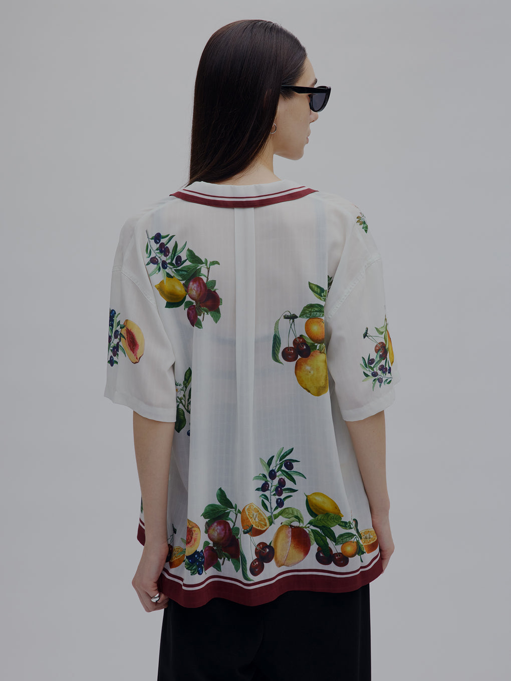 MEDI FRUIT SCARF PATTERN SHEER SHIRT