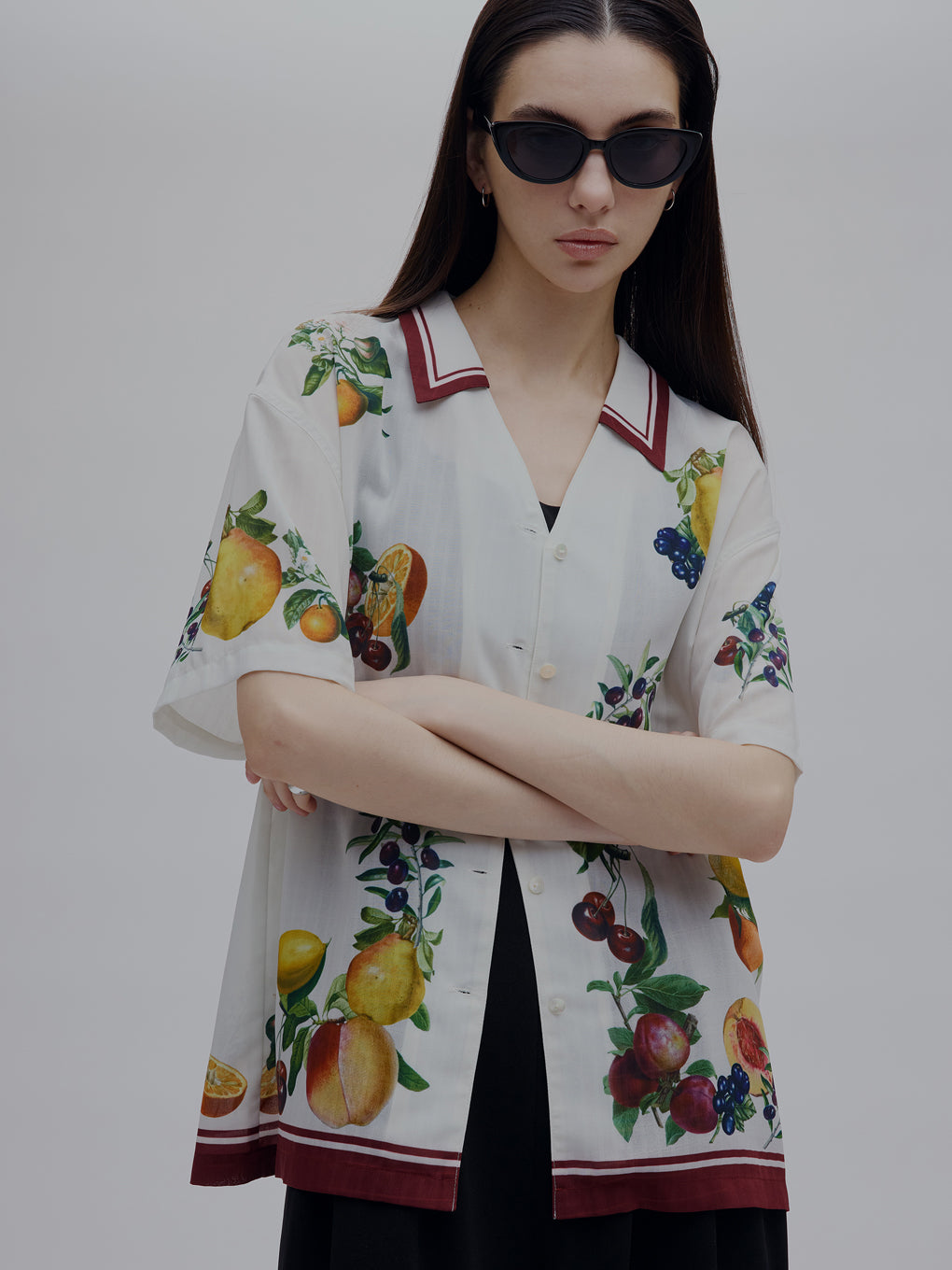 MEDI FRUIT SCARF PATTERN SHEER SHIRT