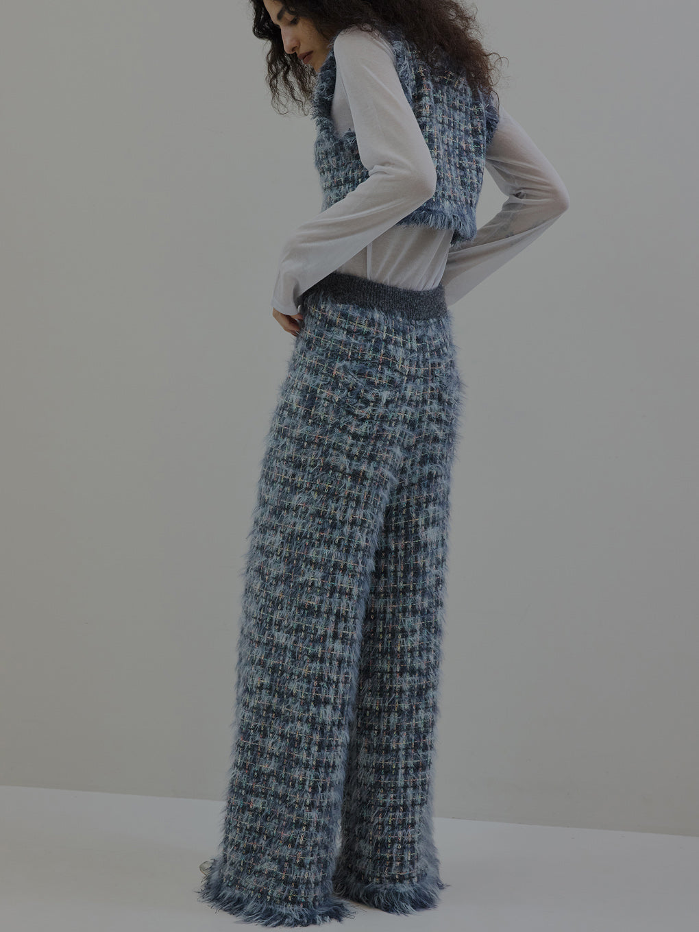 TWEED FRINGE KNIT PANTS