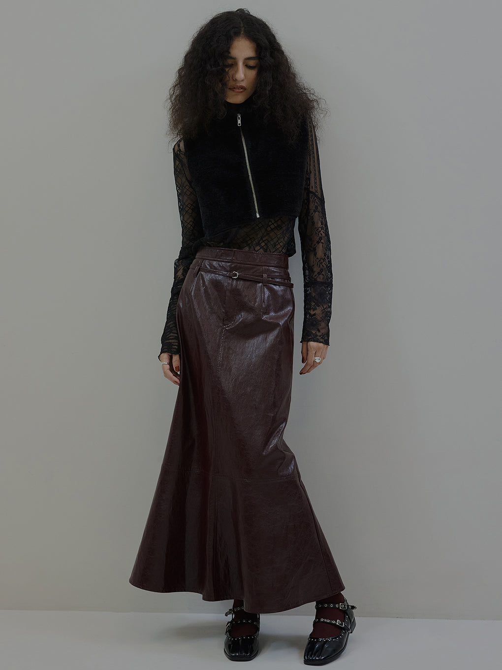 WAIST DESIGN BELT SEMI FLARE SKIRT