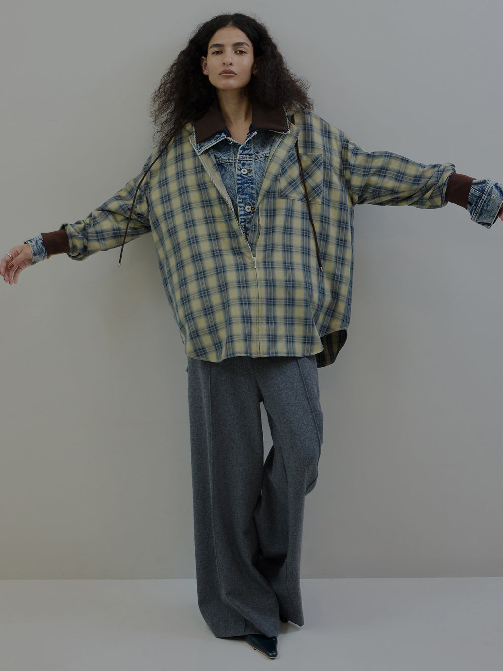 ZIP UP HOODIE CHECK SHIRT