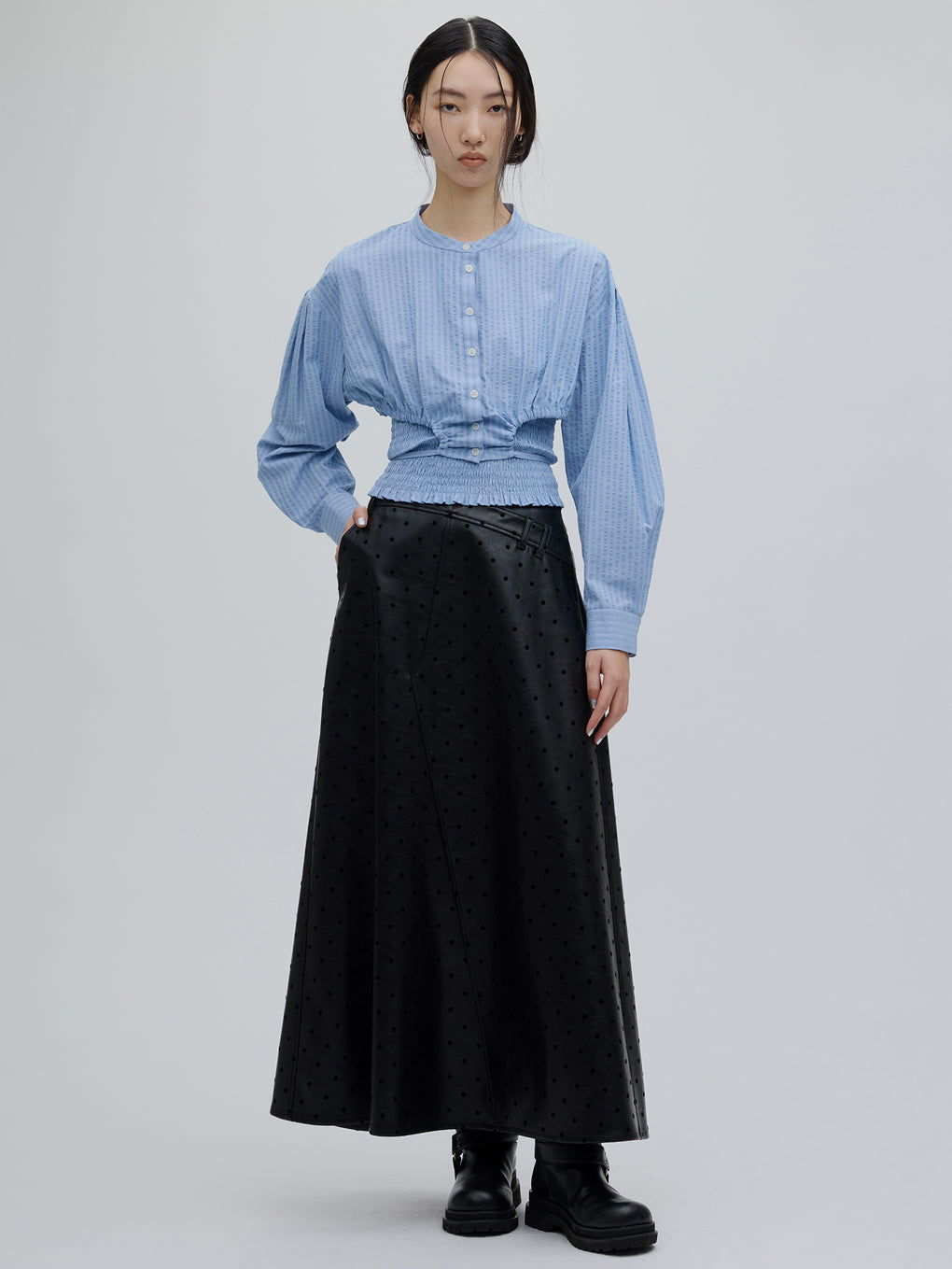 DOT FLOCKY LEATHER SKIRT