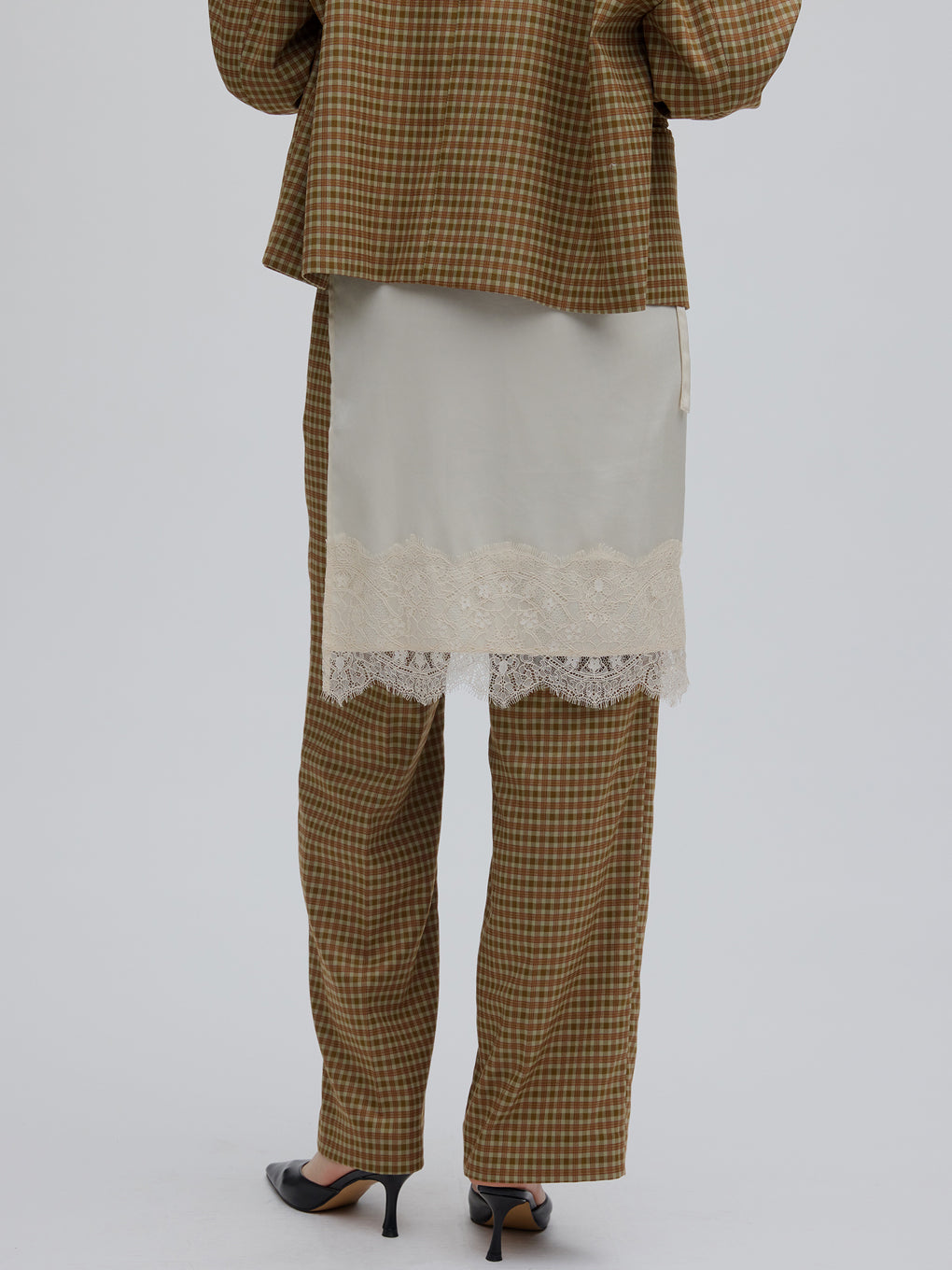 SATIN LACE LAYERED PANTS