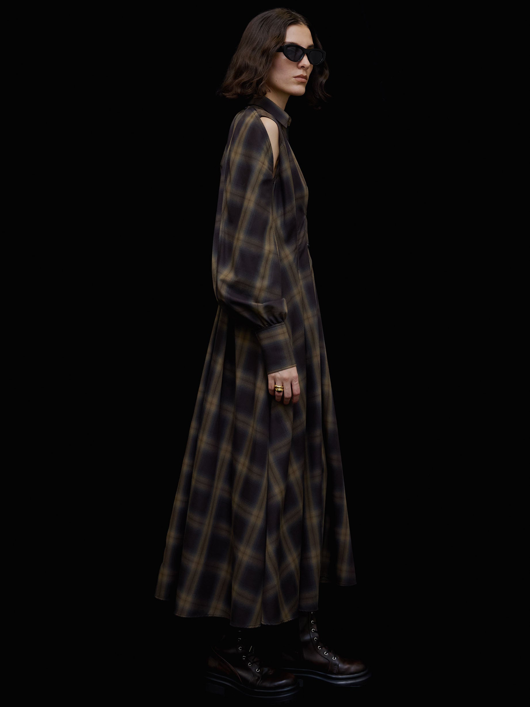 3WAY OMBRE CHECK FLARE DRESS