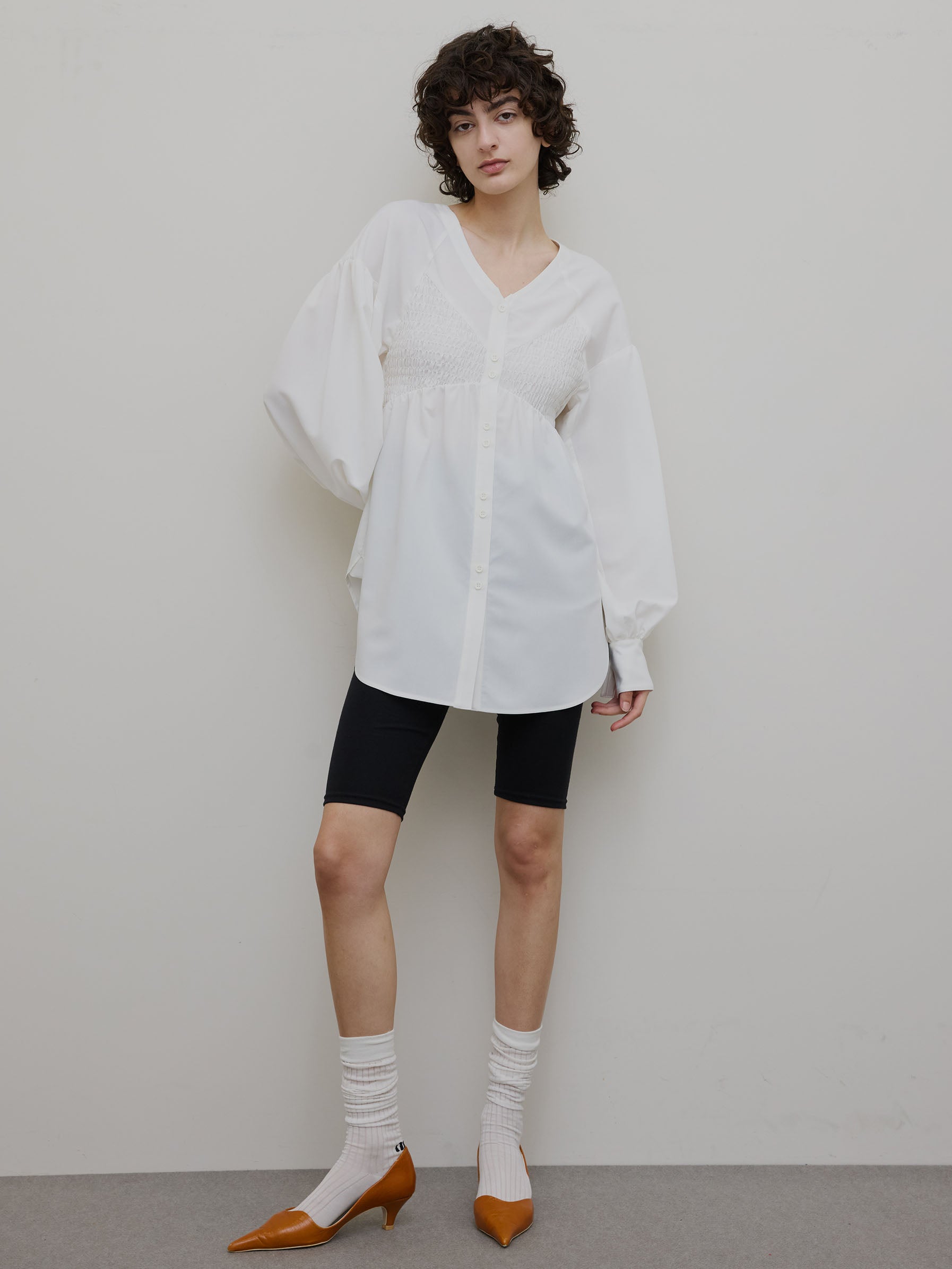 LINGERIE MOTIF SHIRRING SHIRT