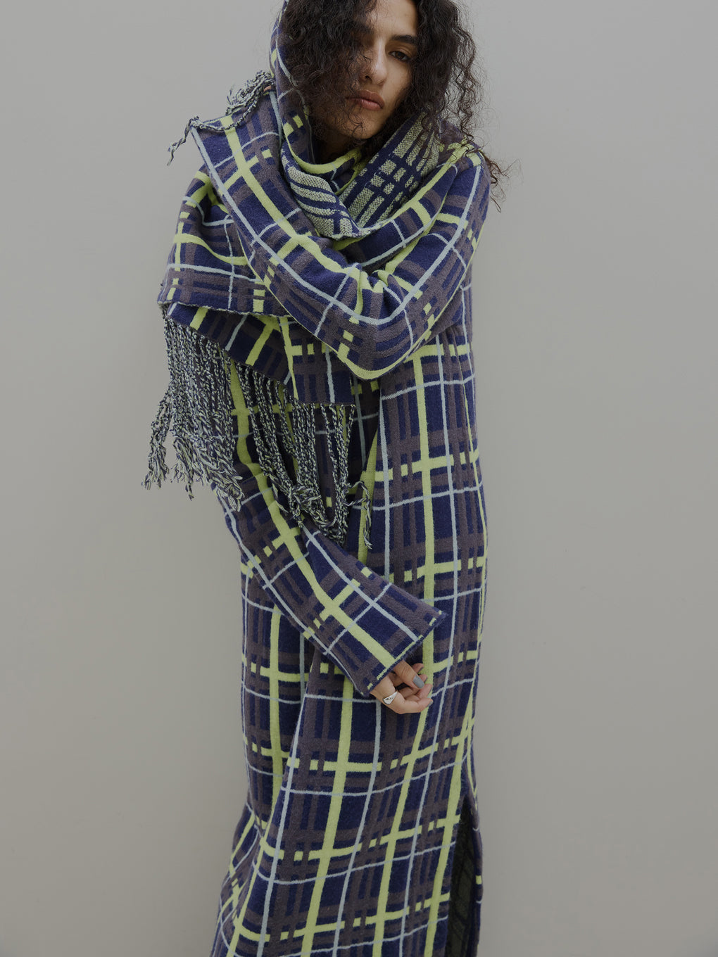 2WAY HANDWRITING CHECK KNIT DRESS