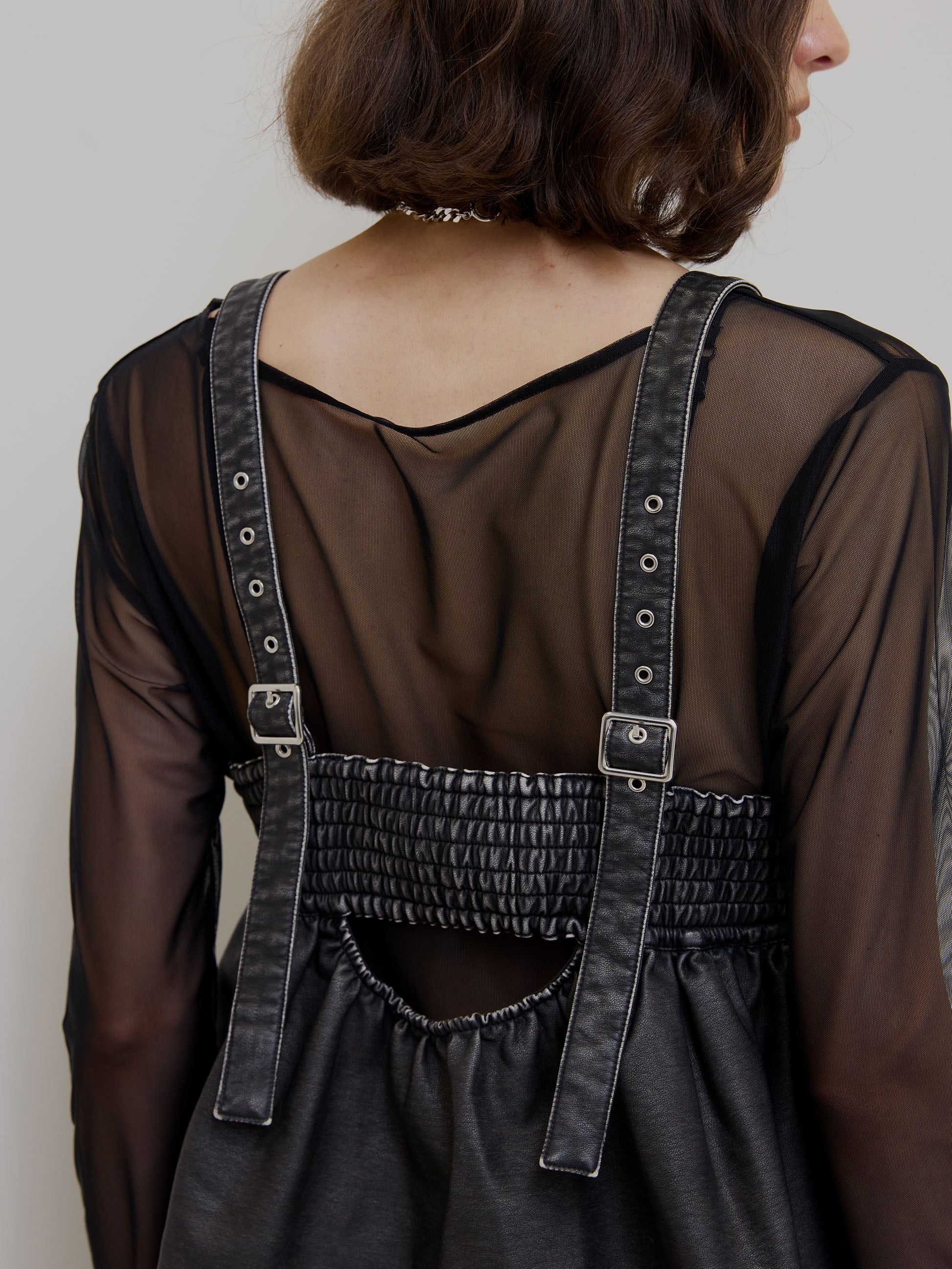 GRUNGE SYNTHETIC LEATHER PEPLUM BUSTIER