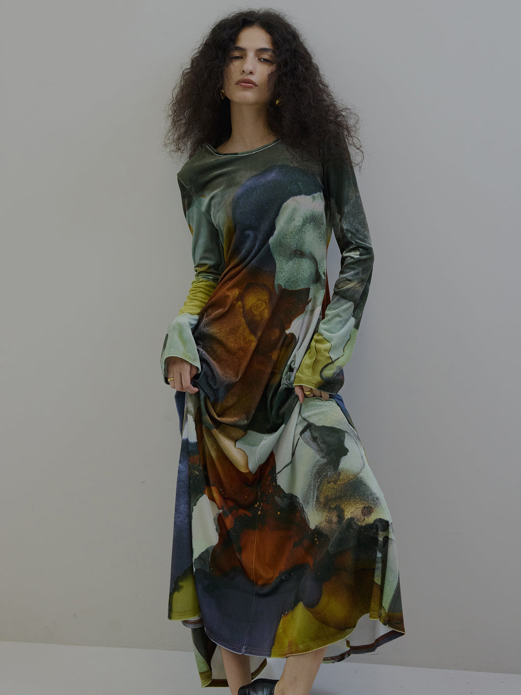 2WAY RUST INK ART VELOUR DRESS