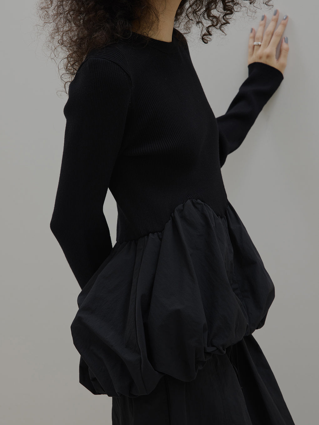 BALLOON DETAIL KNIT DOCKING DRESS