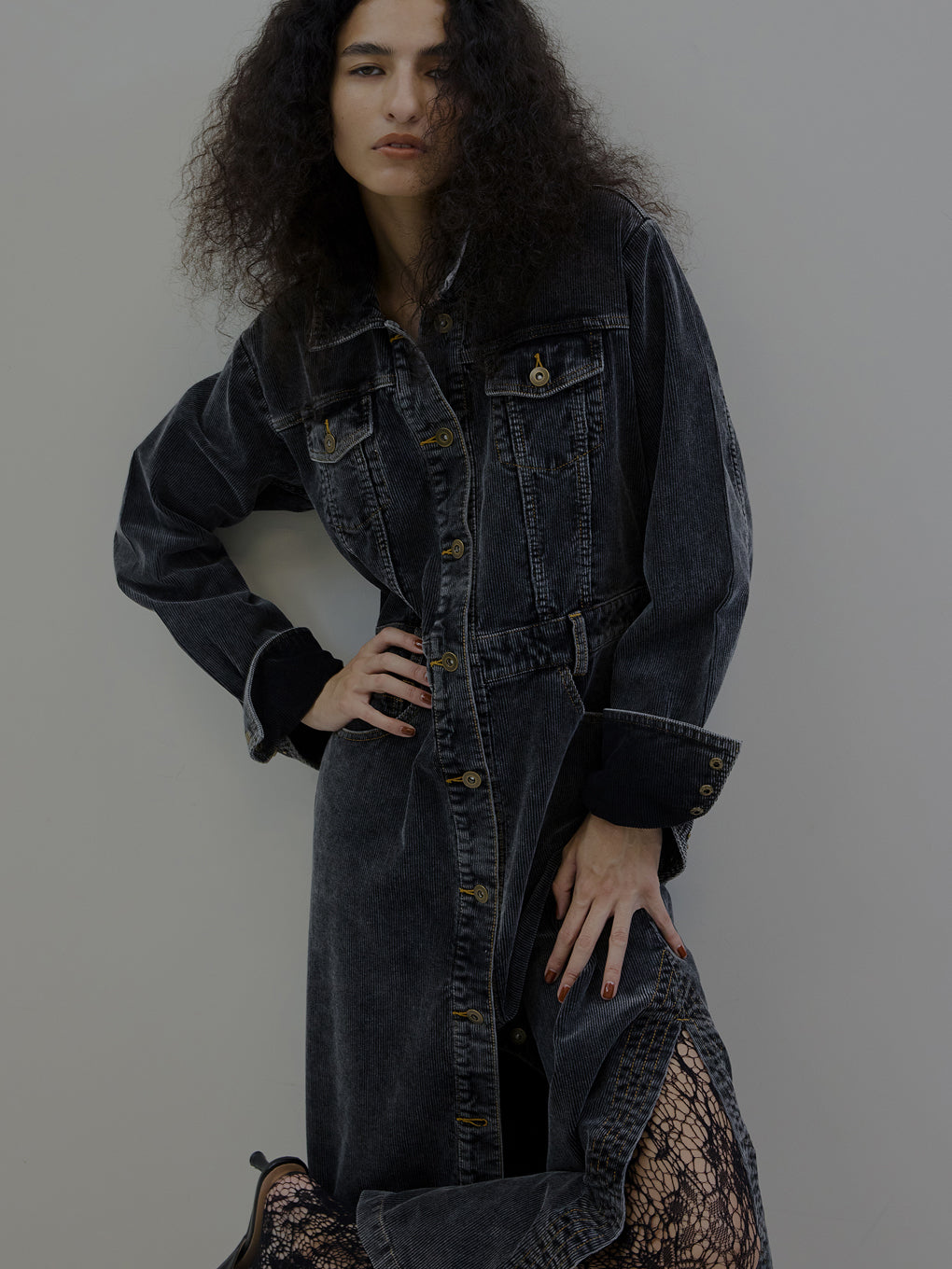 I LINE CORDUROY SHIRT DRESS