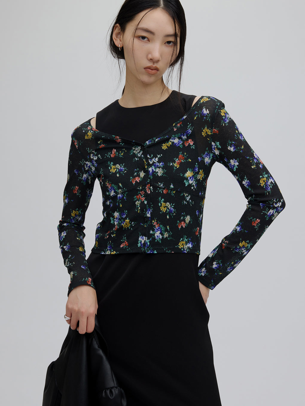 SHEER RIB CARDIGAN WITH STRAIGHT DRESS