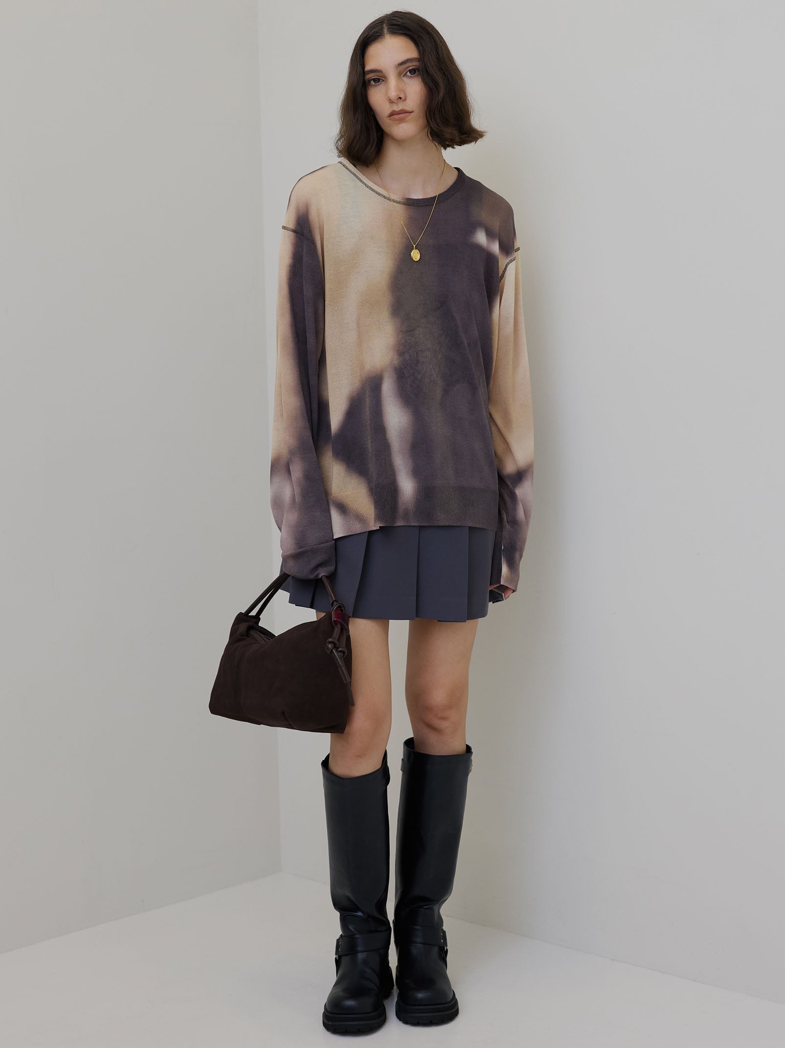 DULL GRADATION PRINT KNIT TOP