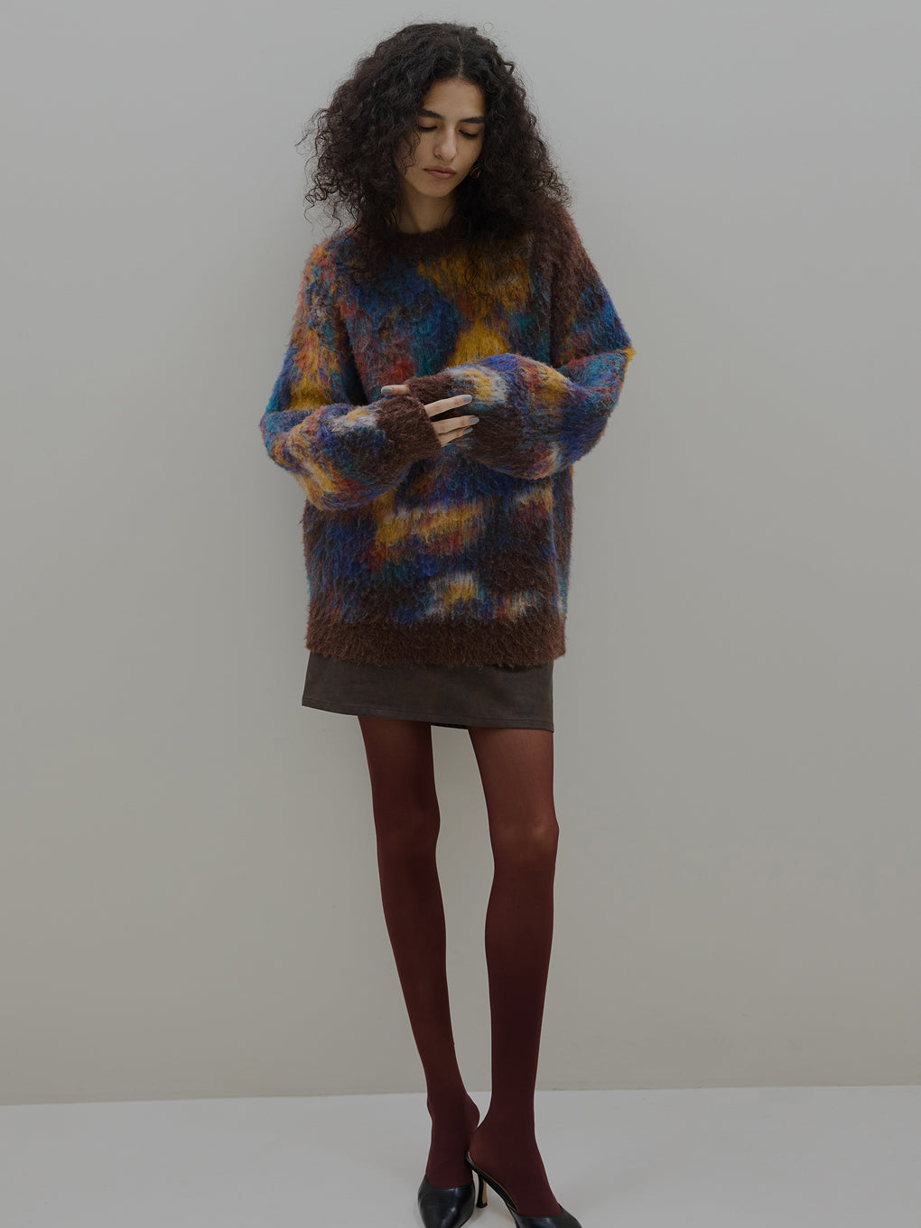 WILTED FLOWER MOHAIR JACQUARD  KNIT TOP